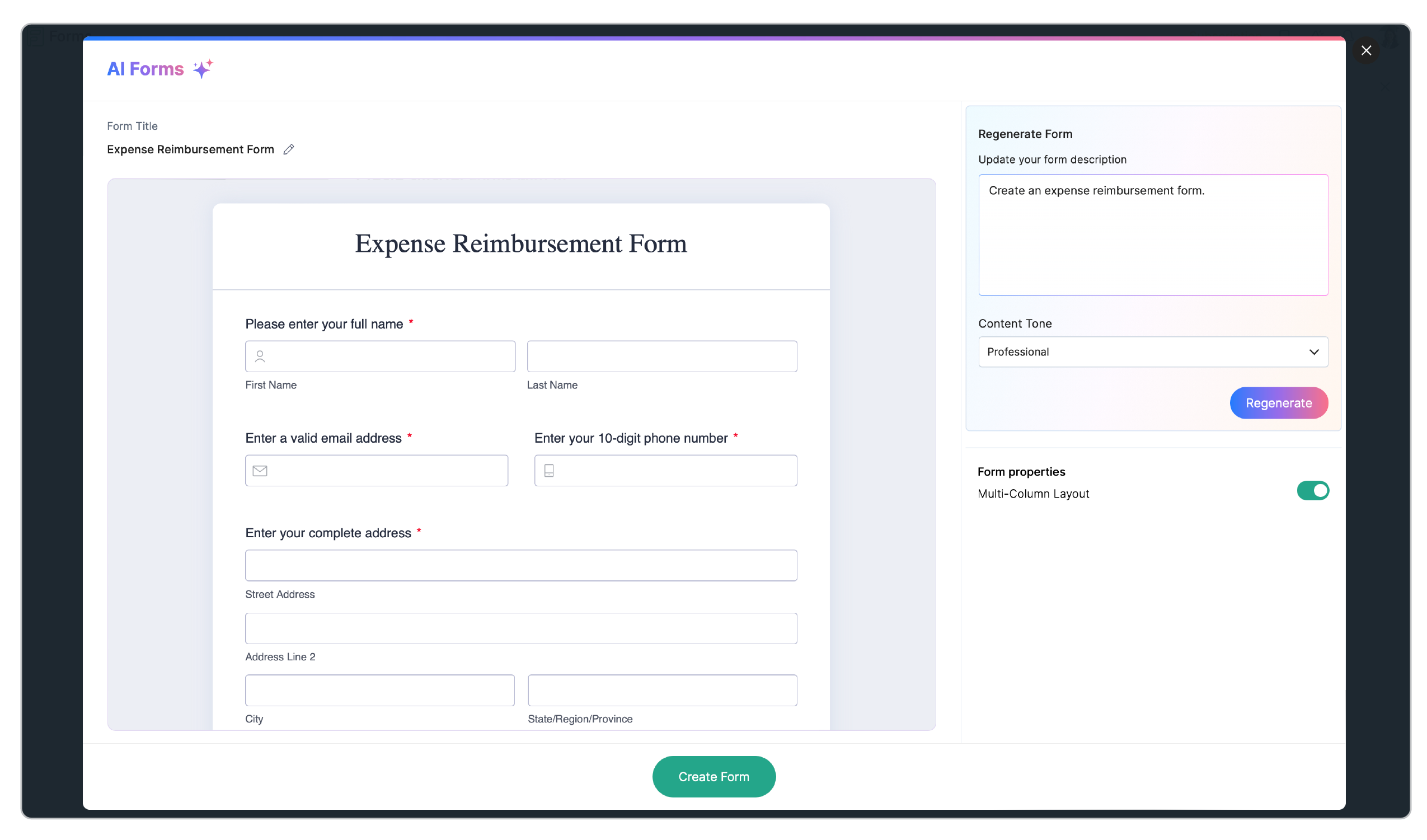 Preview of the generated form