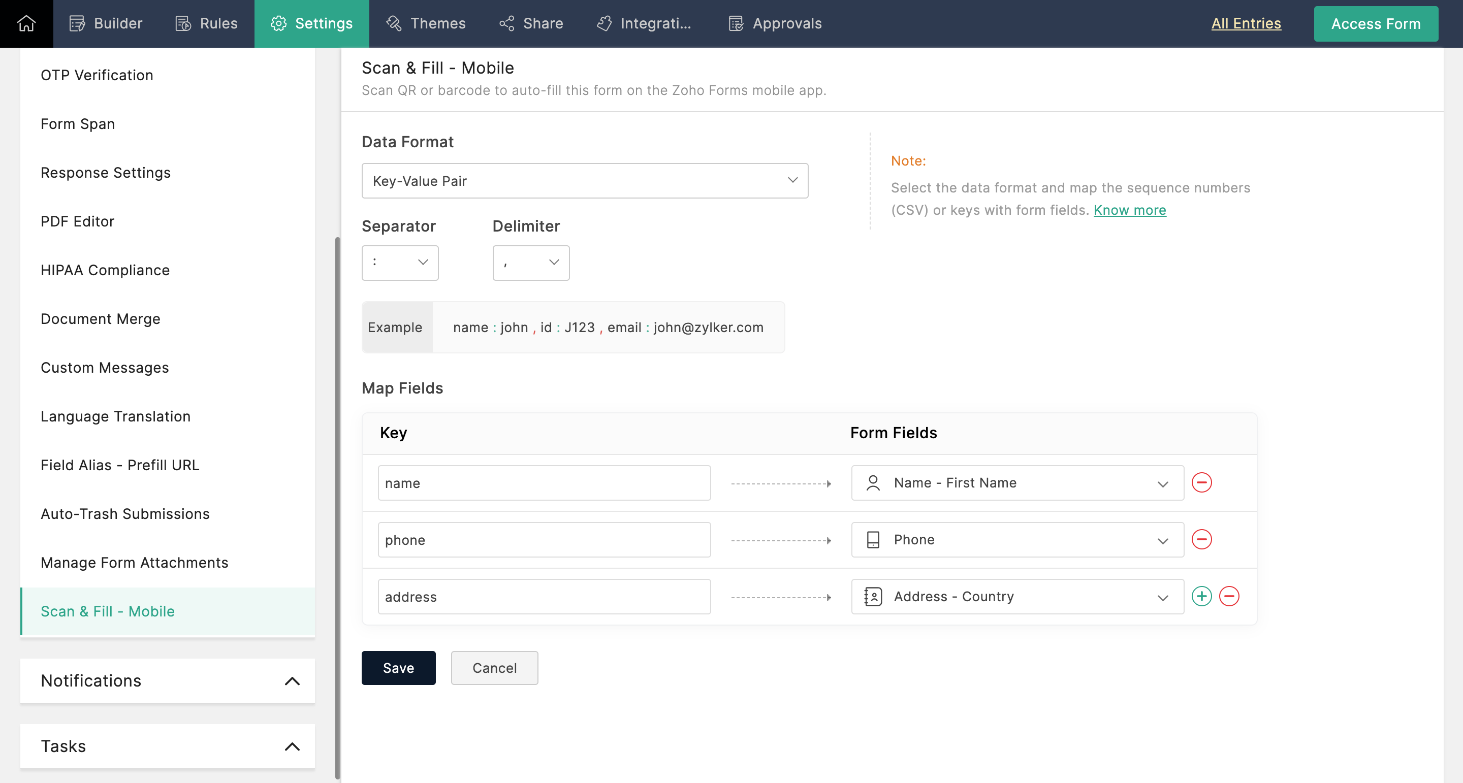 Key-Value pair data format mapping