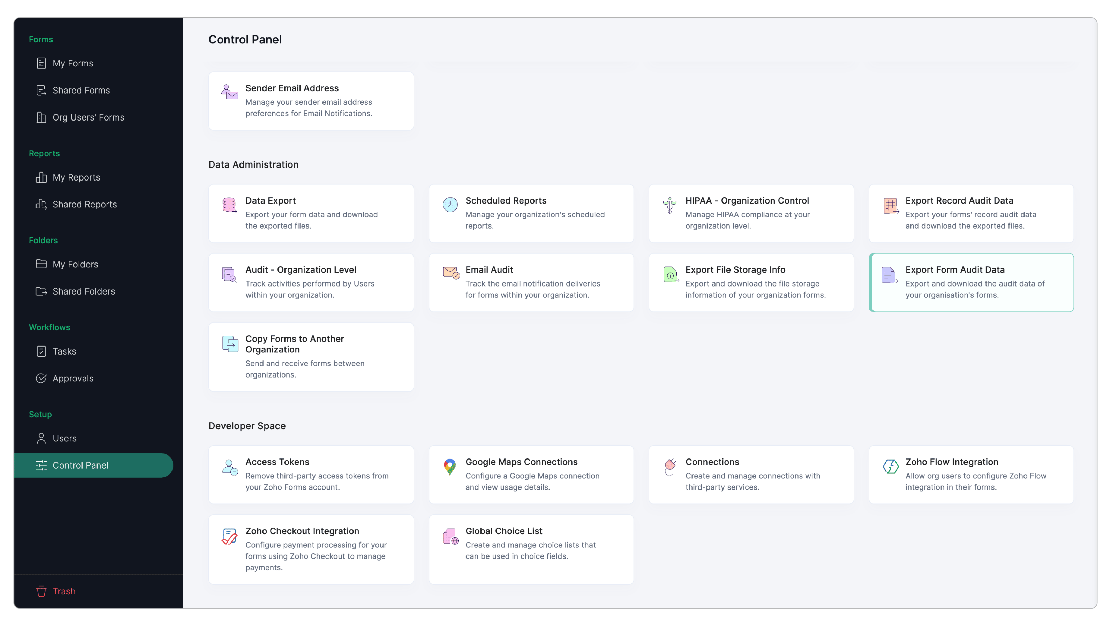 Export form audit data