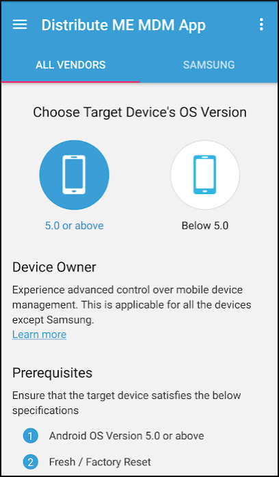 Target device version 5.0 or above