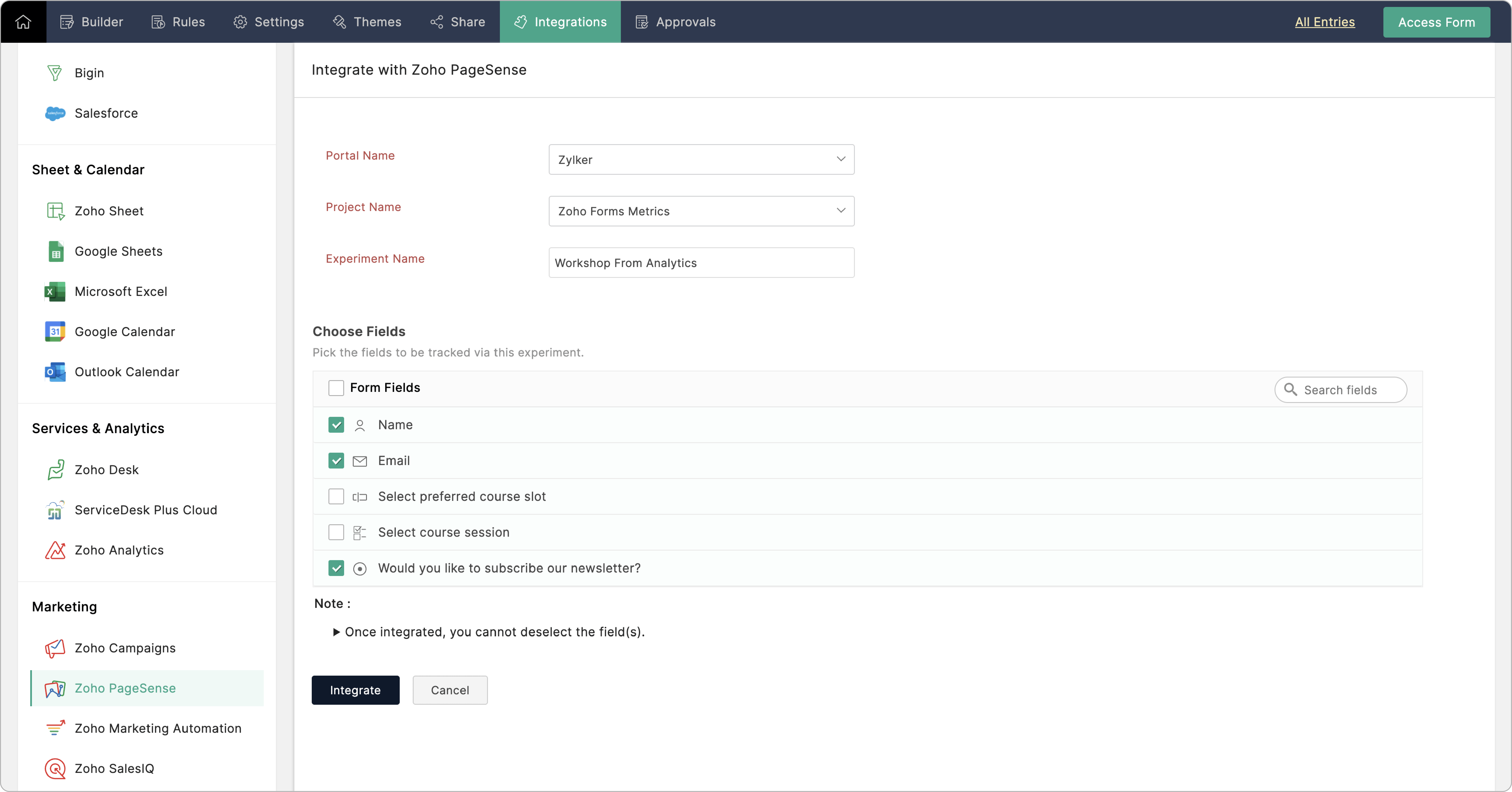 Integration setup
