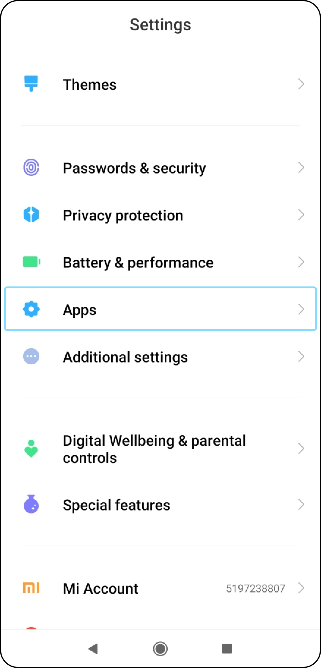 Xiaomi security sale settings