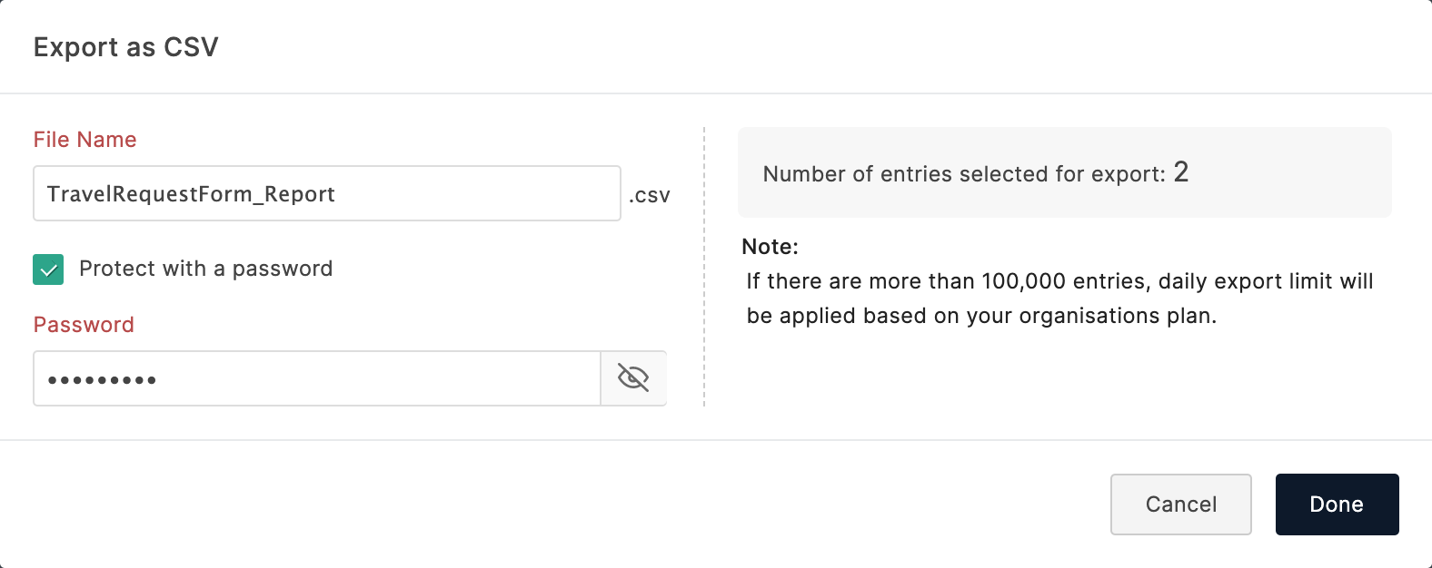 Exporting Selected Entries as CSV