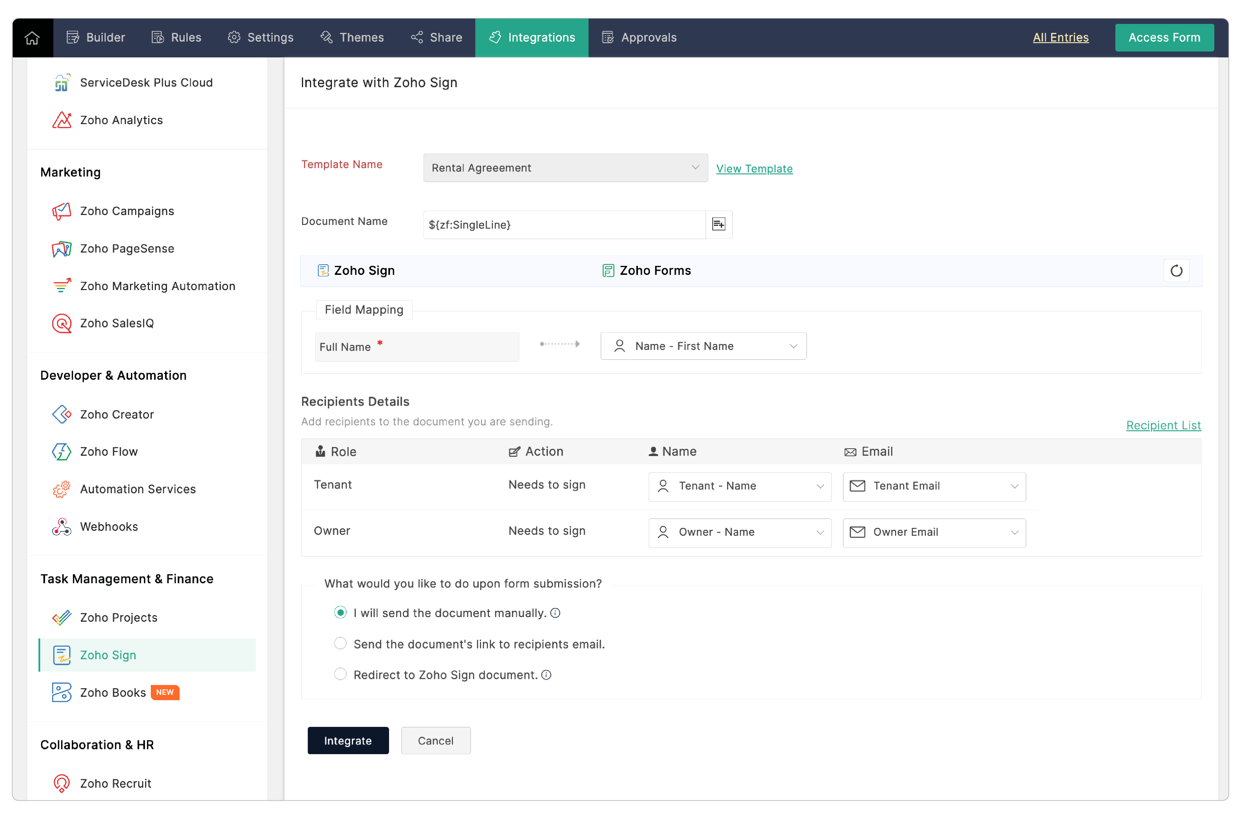 Integration setup