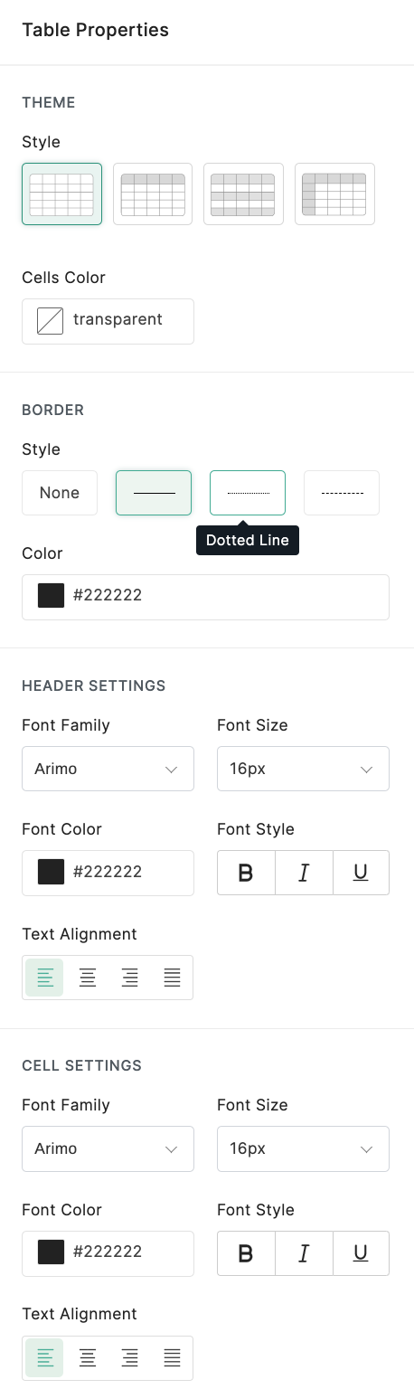 Table Properties