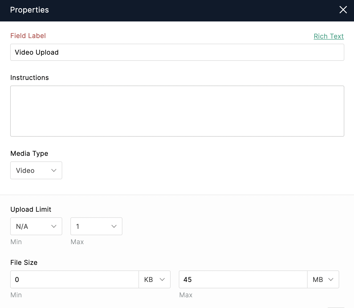 Video Upload Properties