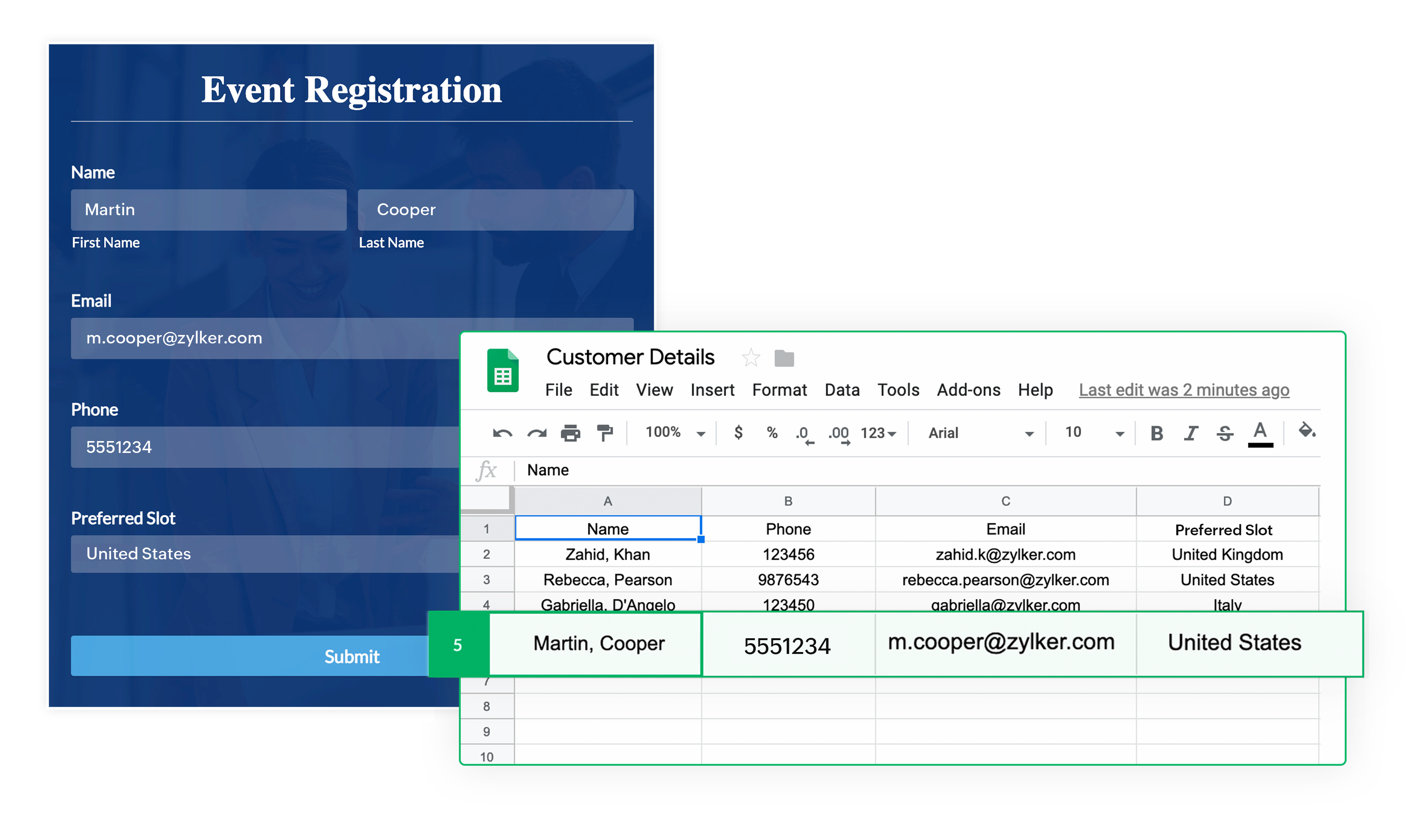 Sheet integration with form