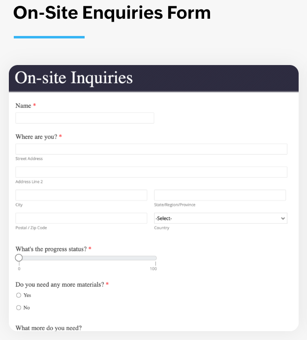 On-Site Enquiries form