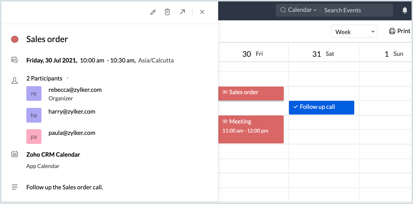 Syncing Zoho CRM events with Zoho Calendar