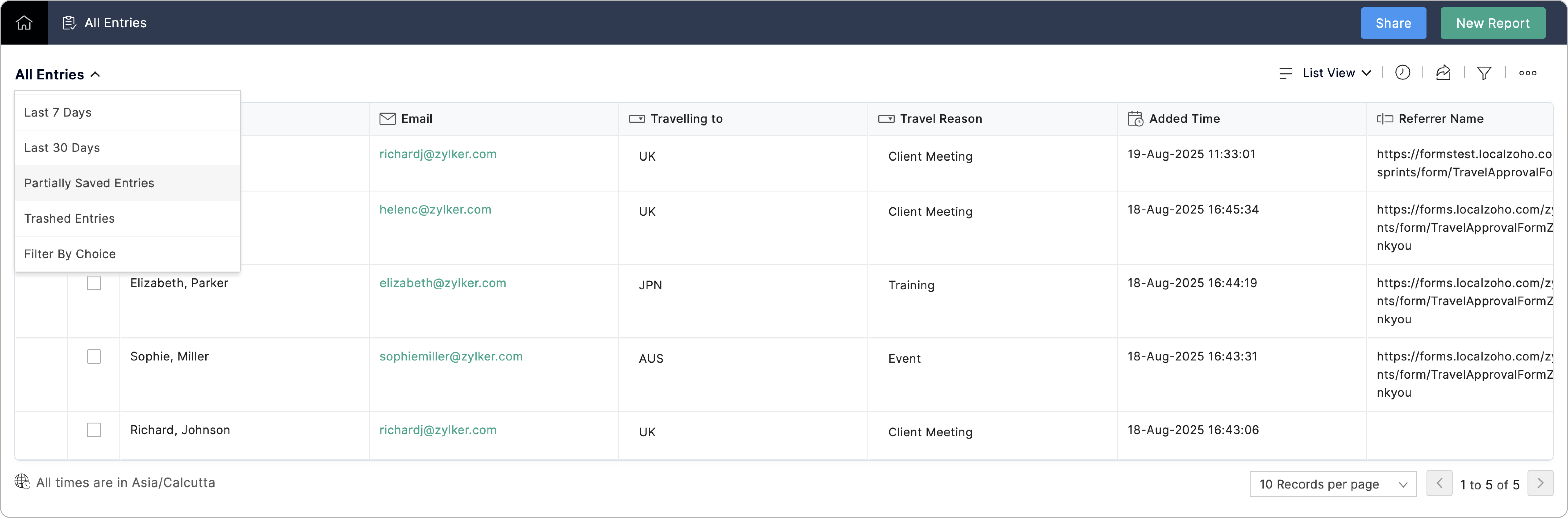 Filter entries by partially saved entries