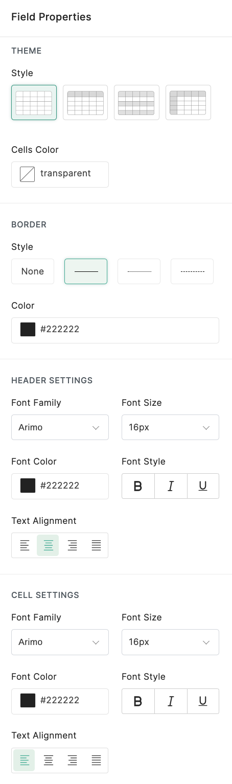 Subform Field Properties