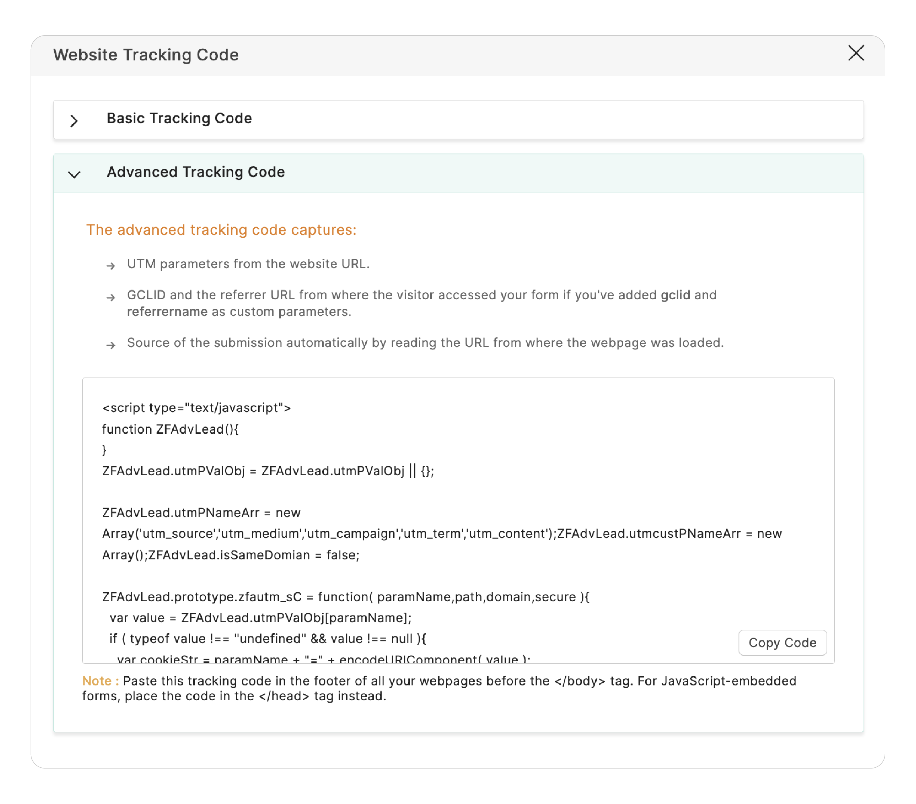 Advanced Tracking Code