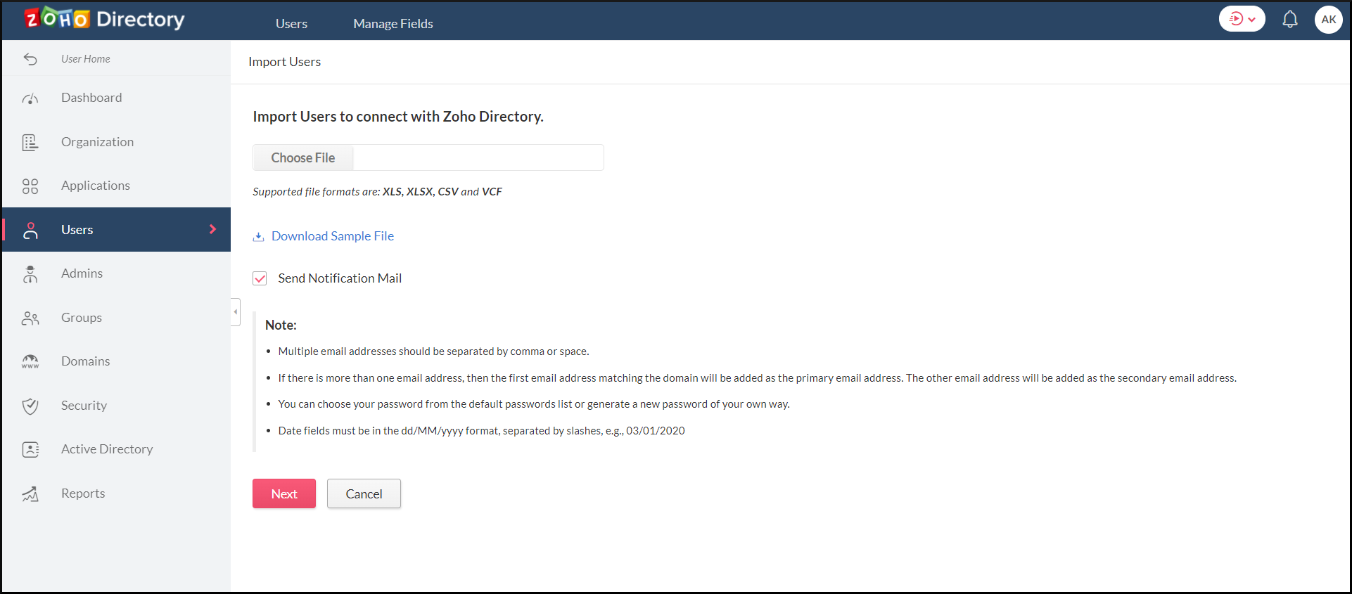 Import CSV file