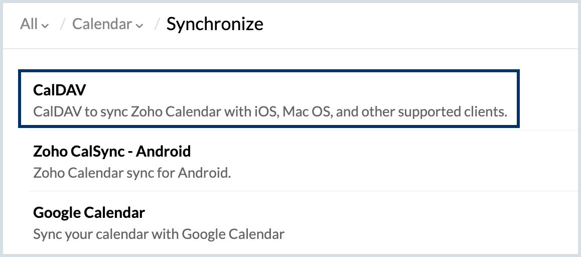 Syncing other calendar apps with your Zoho Calendar