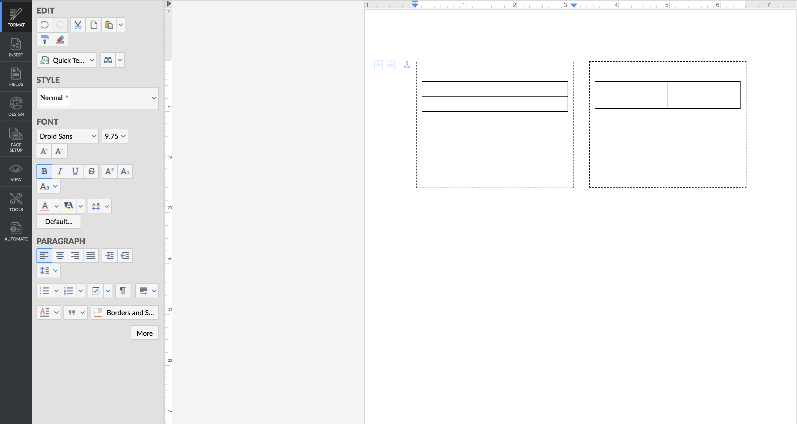 add two tables side by side