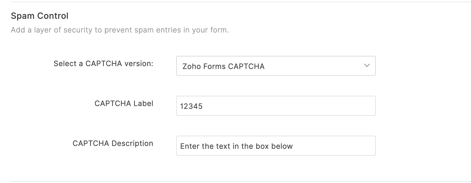 Zoho Forms CAPTCHA 設定