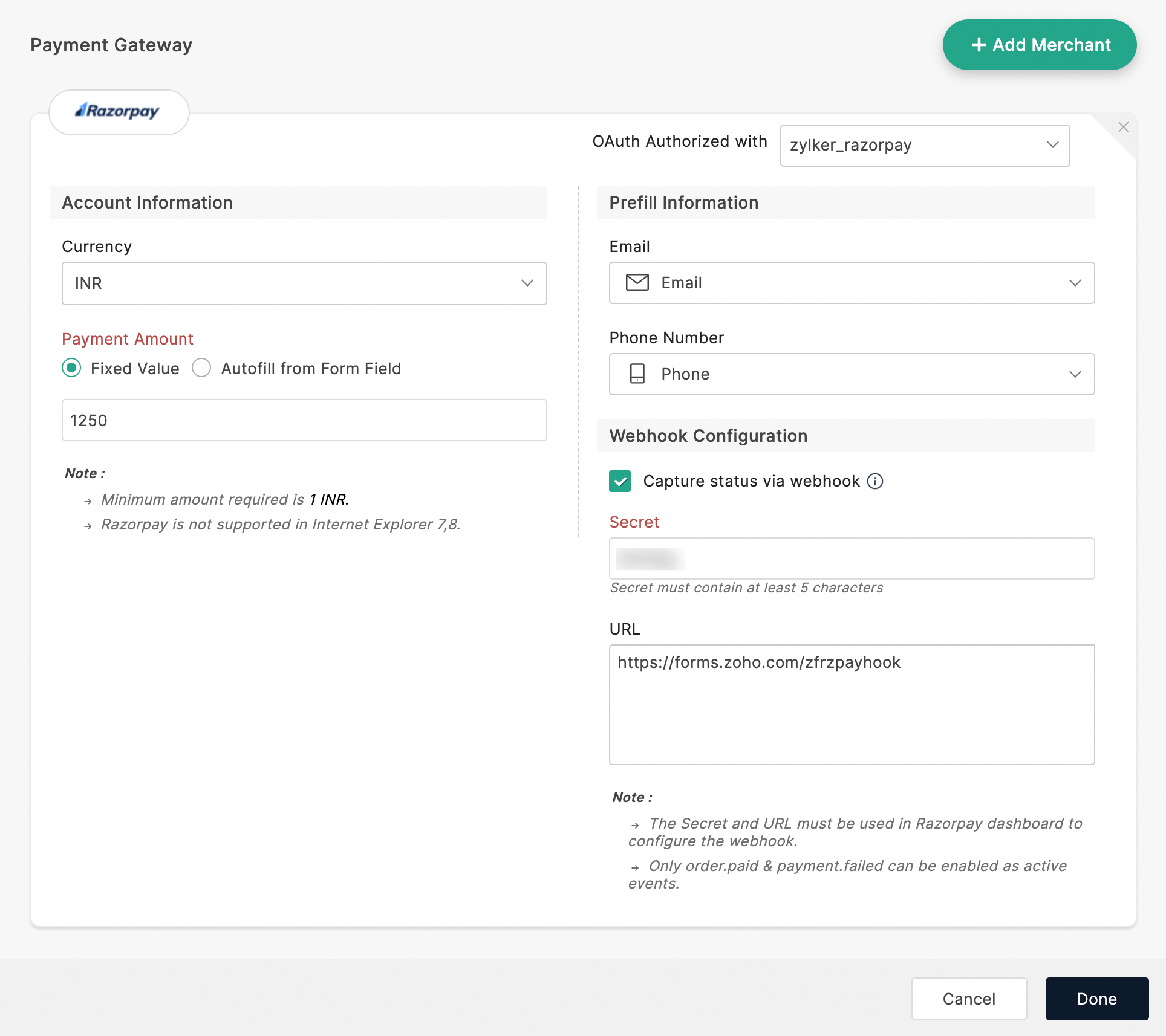 Webhook configuration