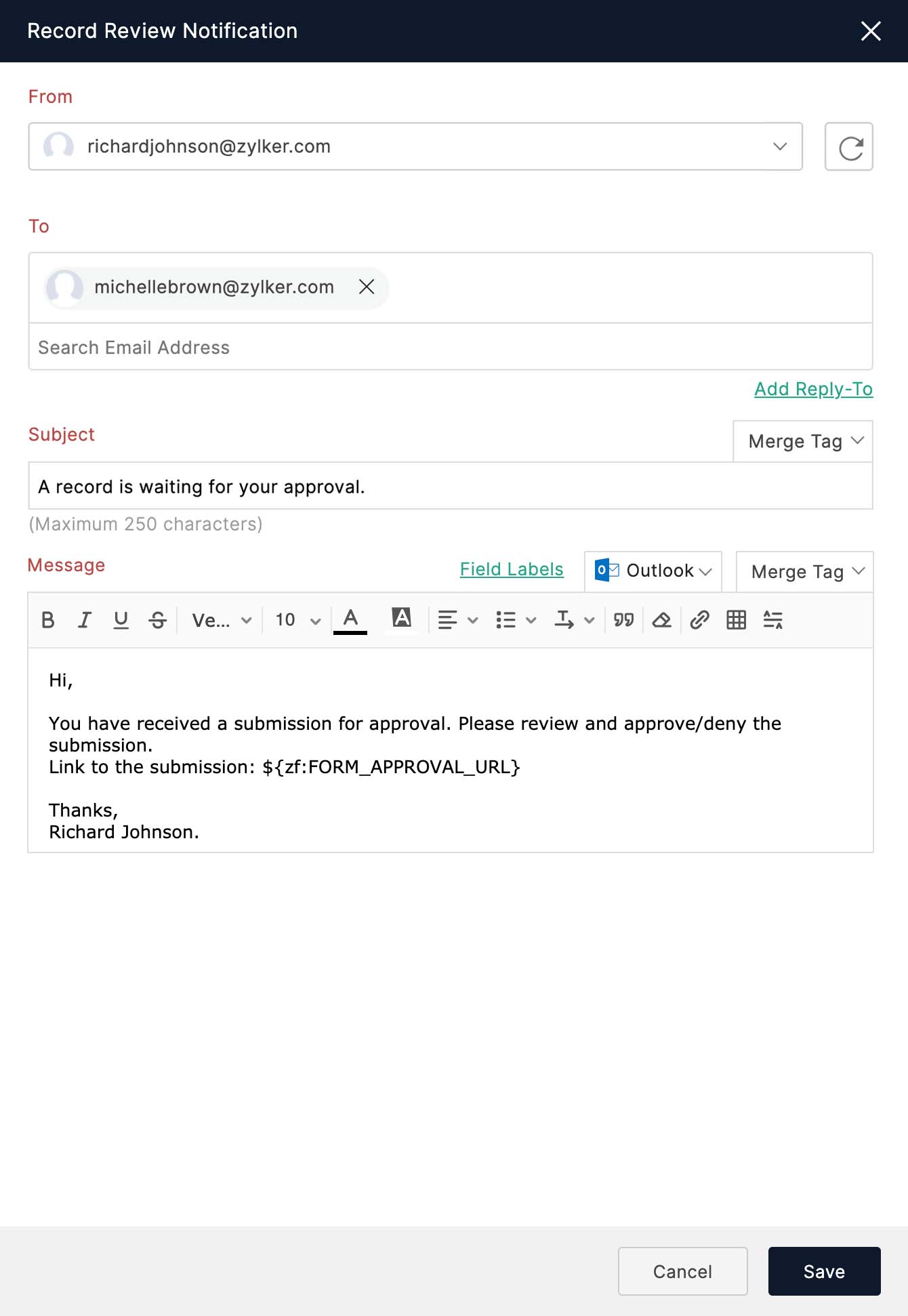 mail template for Microsoft 365 approvers