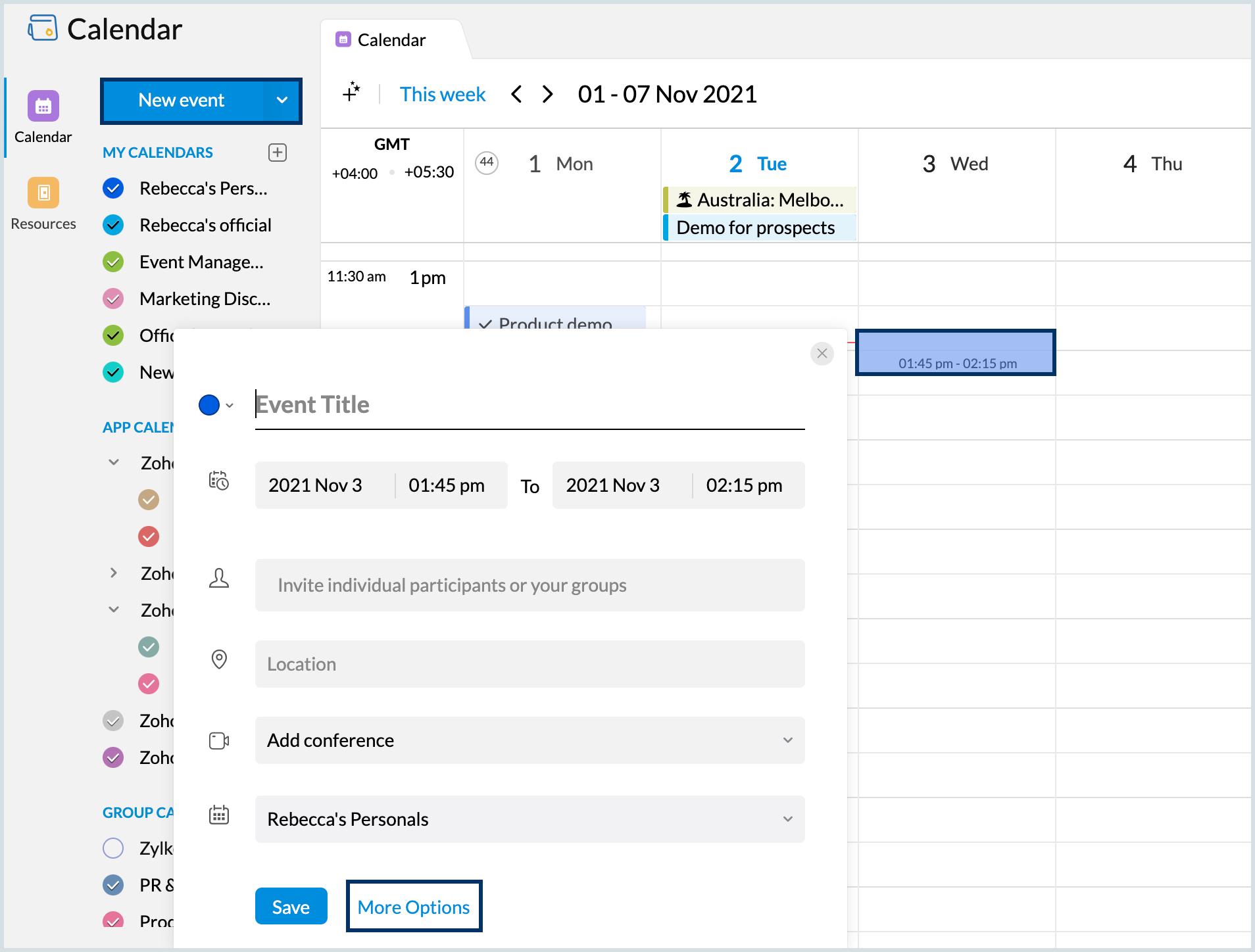 Syncing Zoho Tasks events with Zoho Calendar