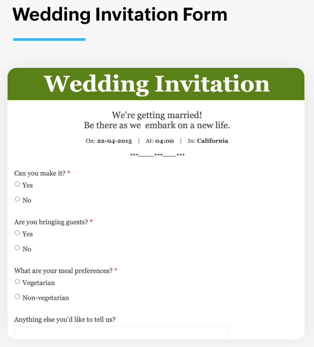 Wedding Invitation Form