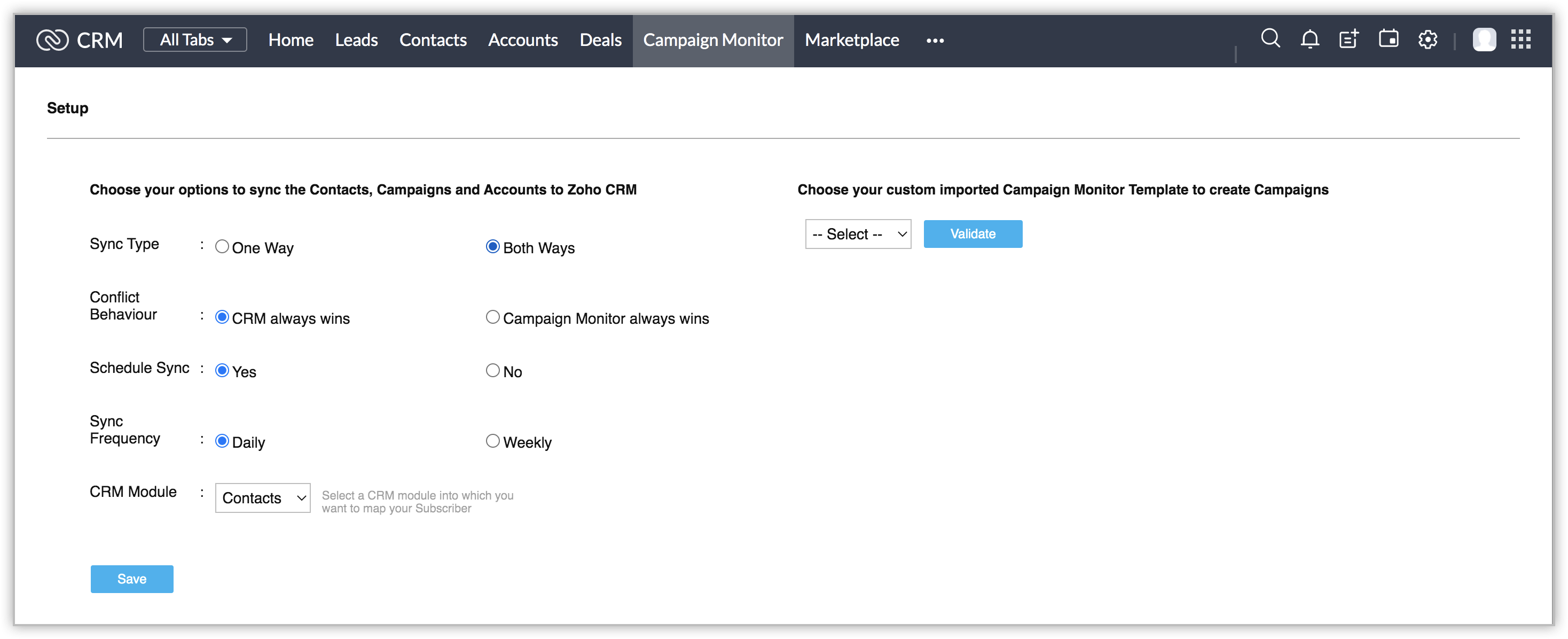 Campaign Monitor for Zoho CRM, Online Help