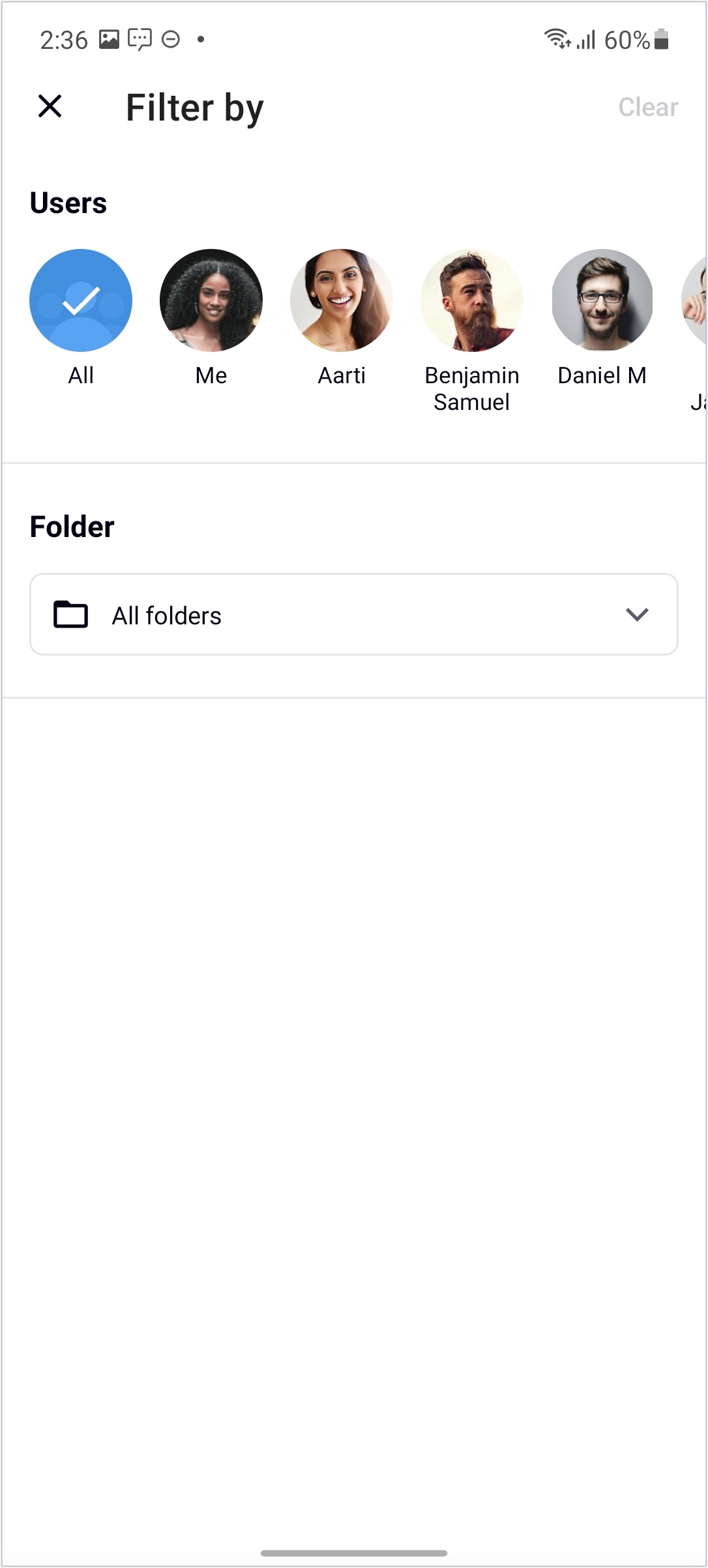 filter options