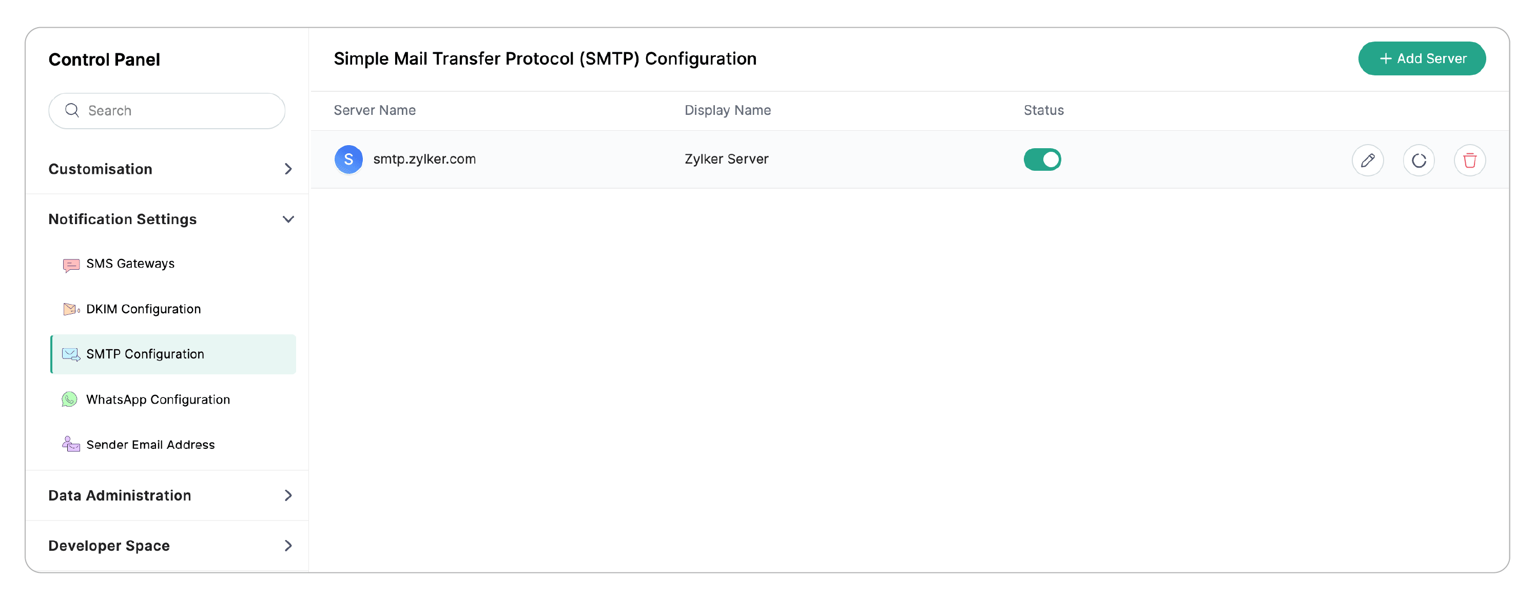 SMTP Configuration Page
