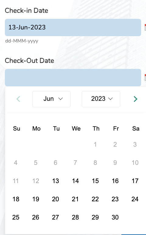 Live form calendar based on Check-In Date