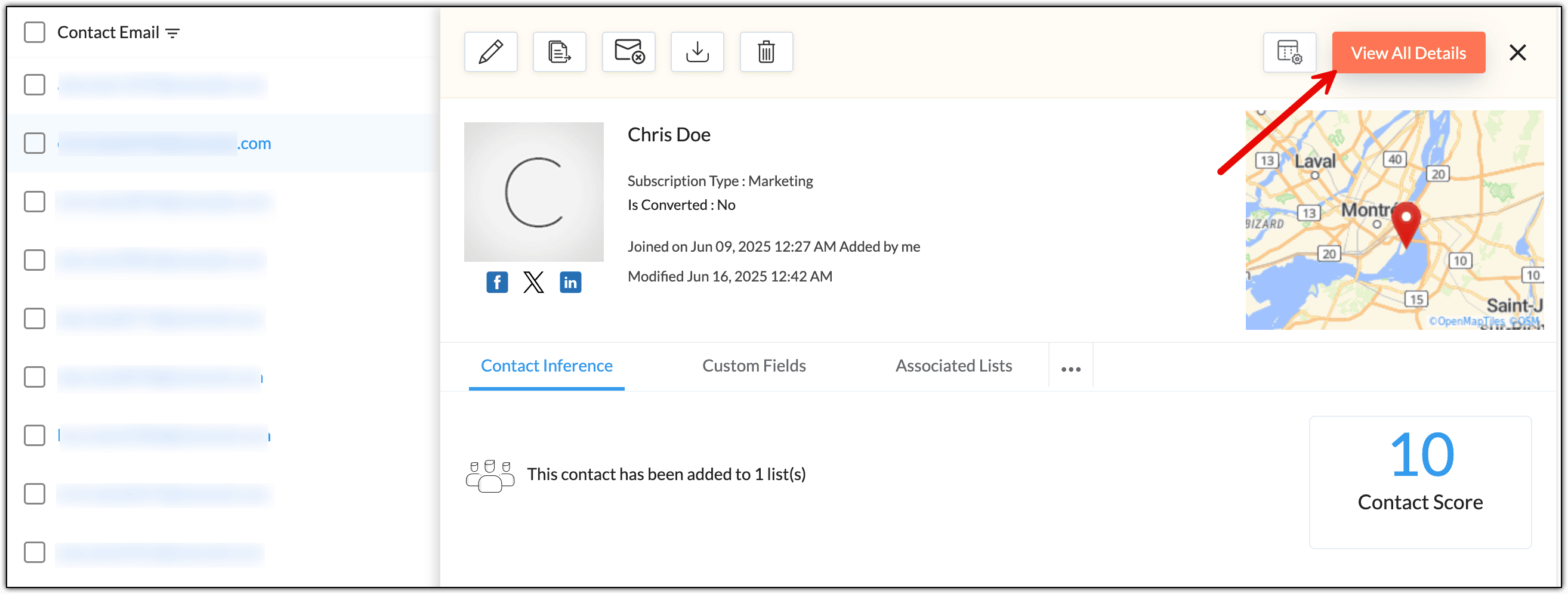Click the View All Details Button in the contact smart view