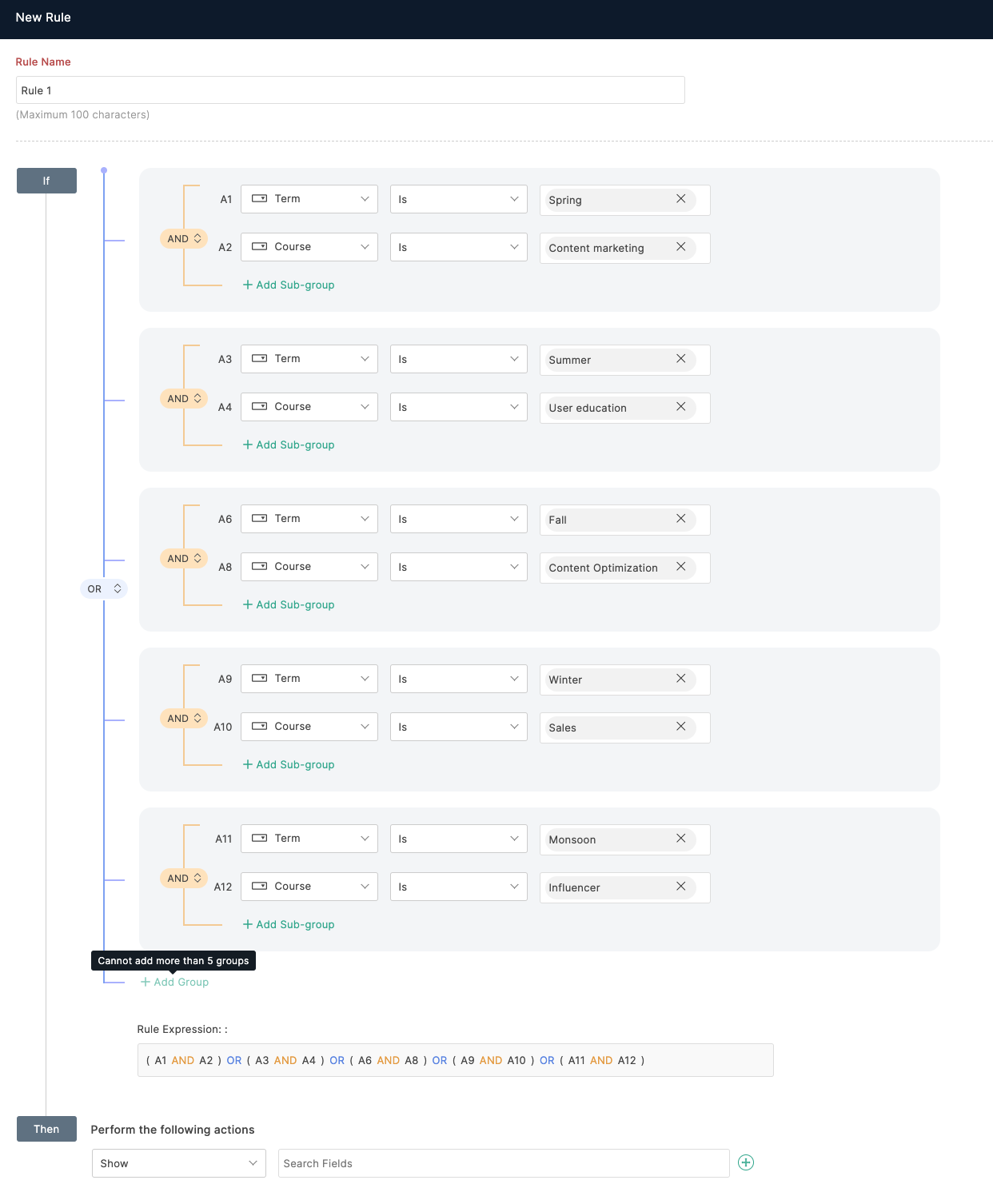 You cannot add more than 5 sub-groups within a group