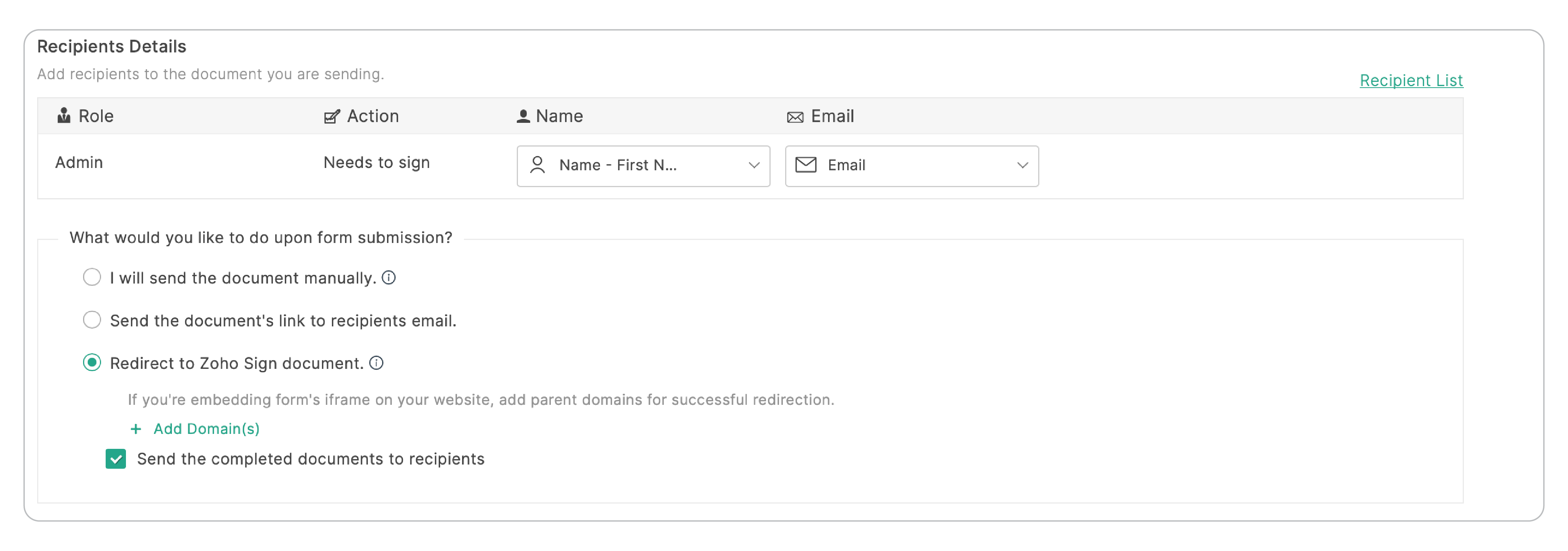 Redirect to a Zoho Sign Document