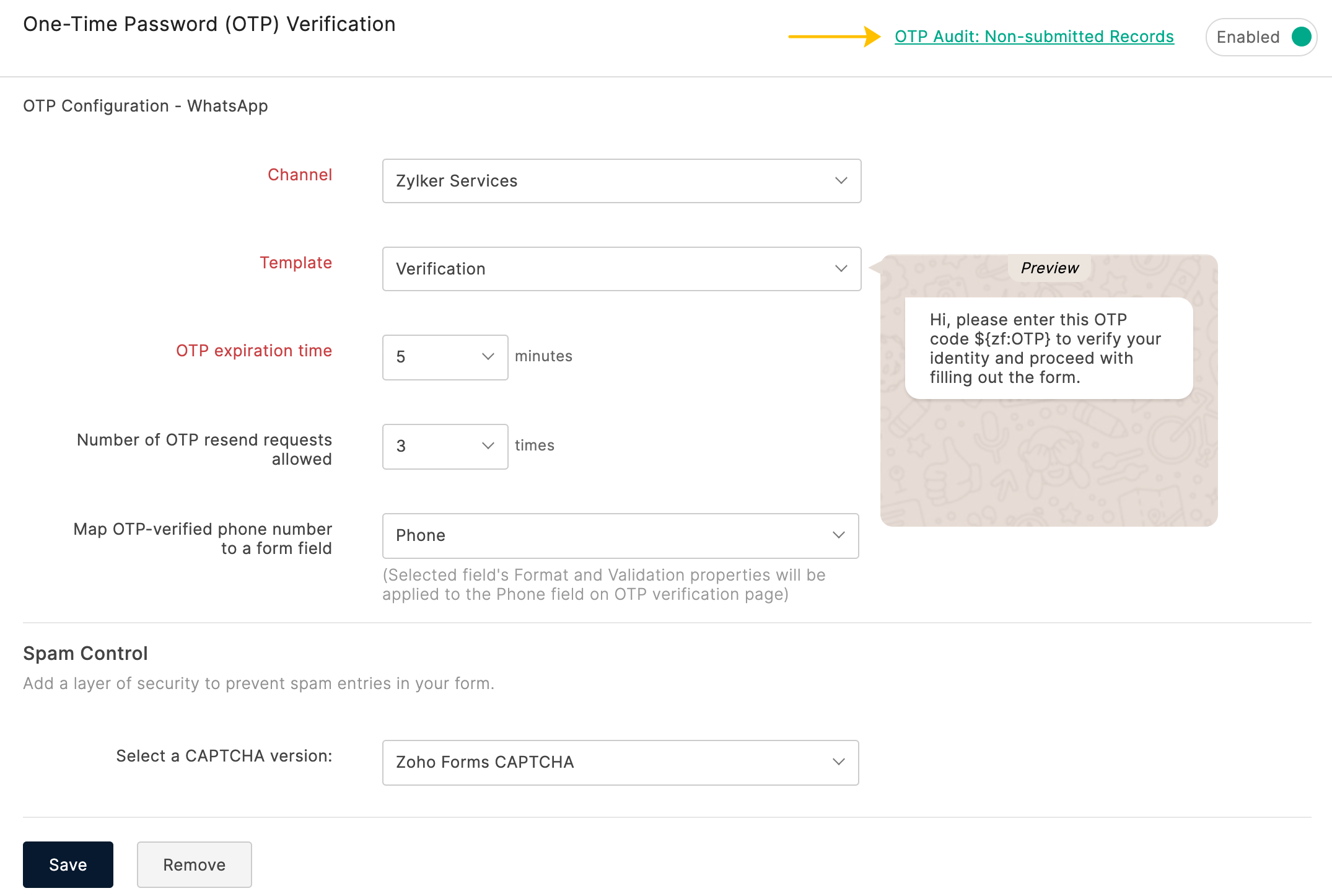 OTP Audit for non-submitted records