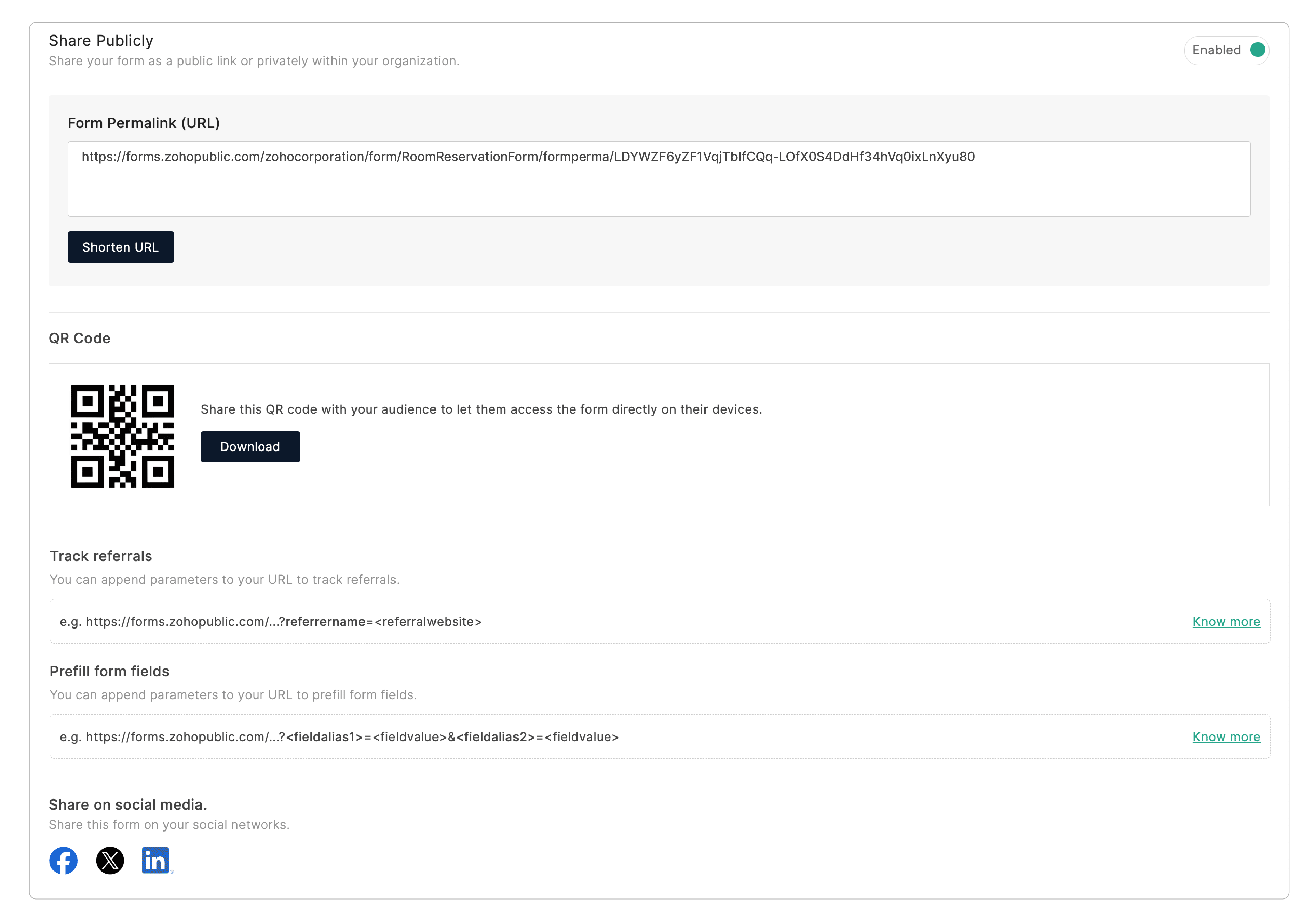 Disable public link of the form