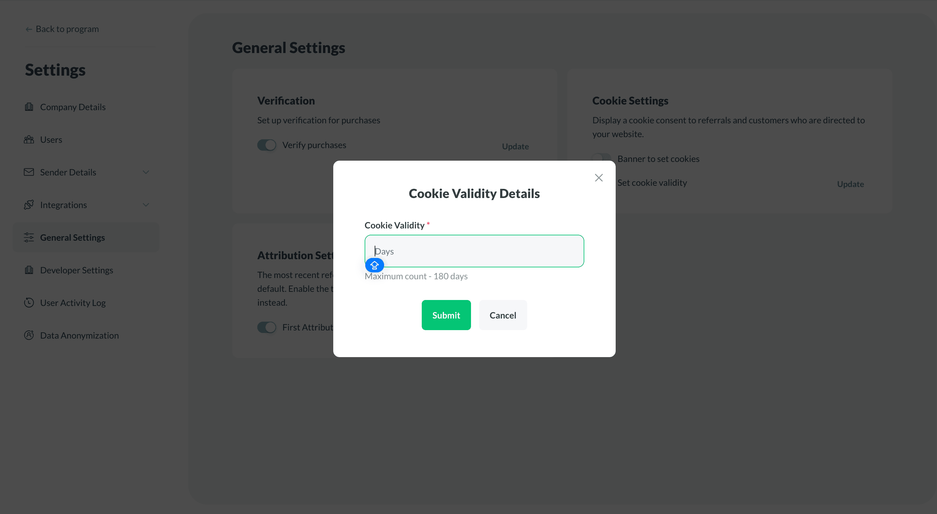 Loyalty Program - Cookie settings