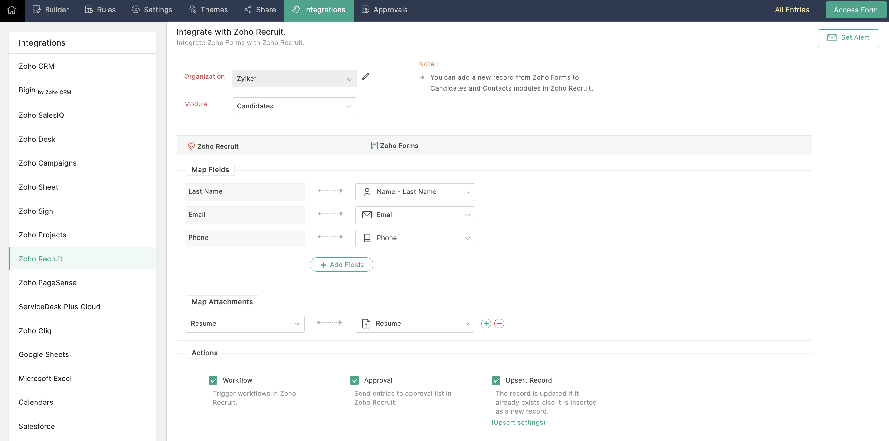 Recruit Integration configuration