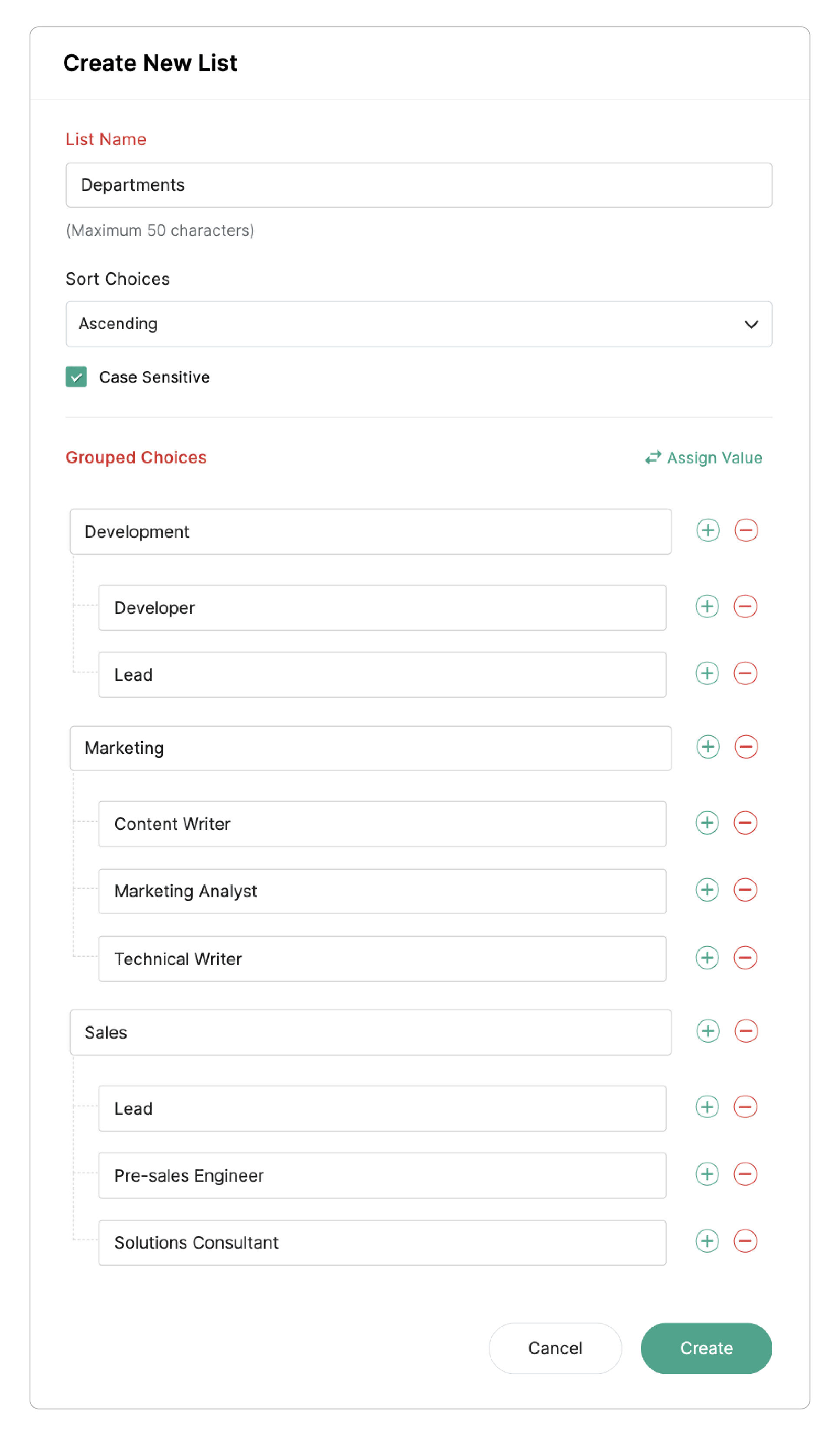 Create New Global Choice List