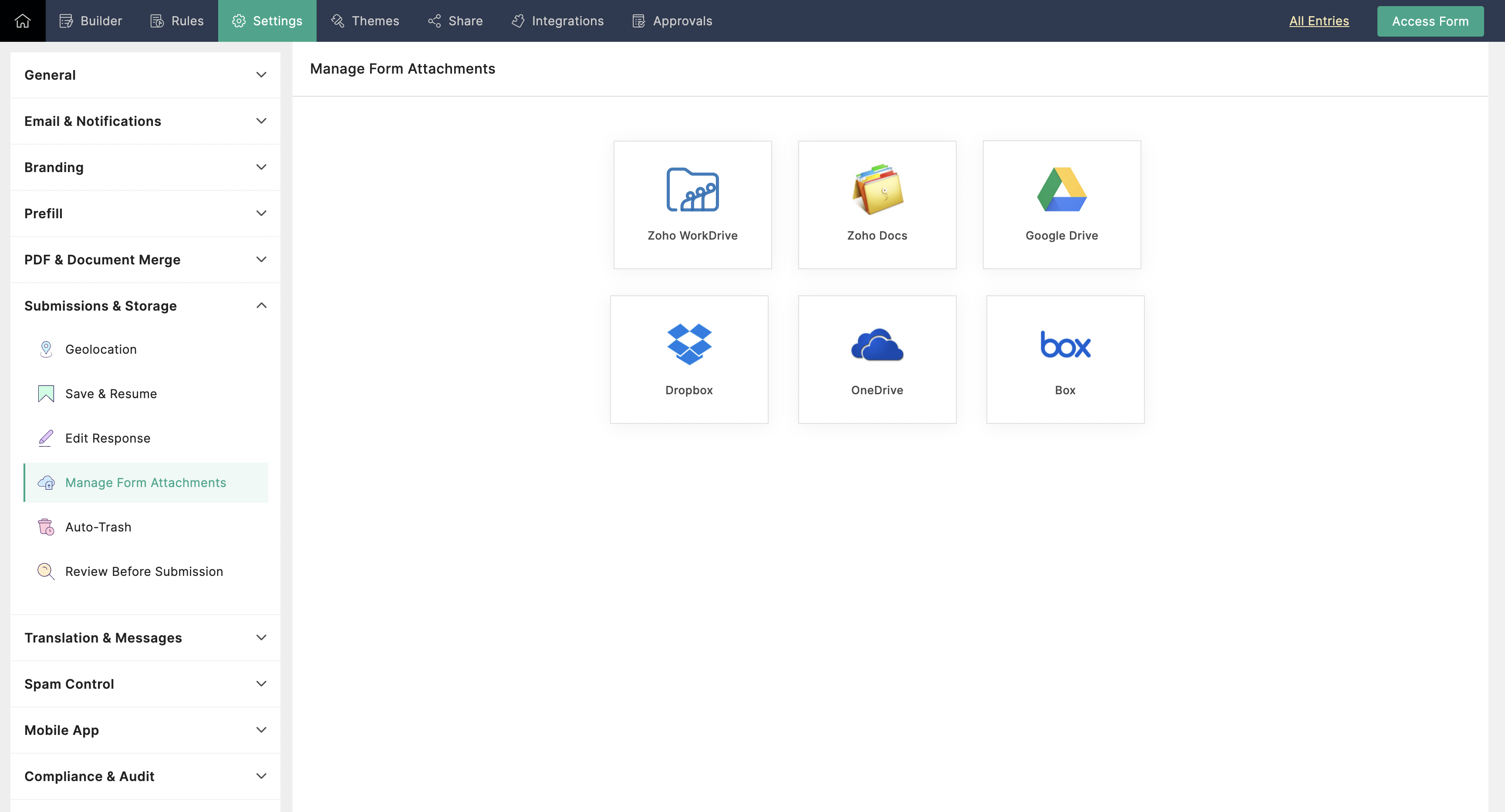 Manage form attachment