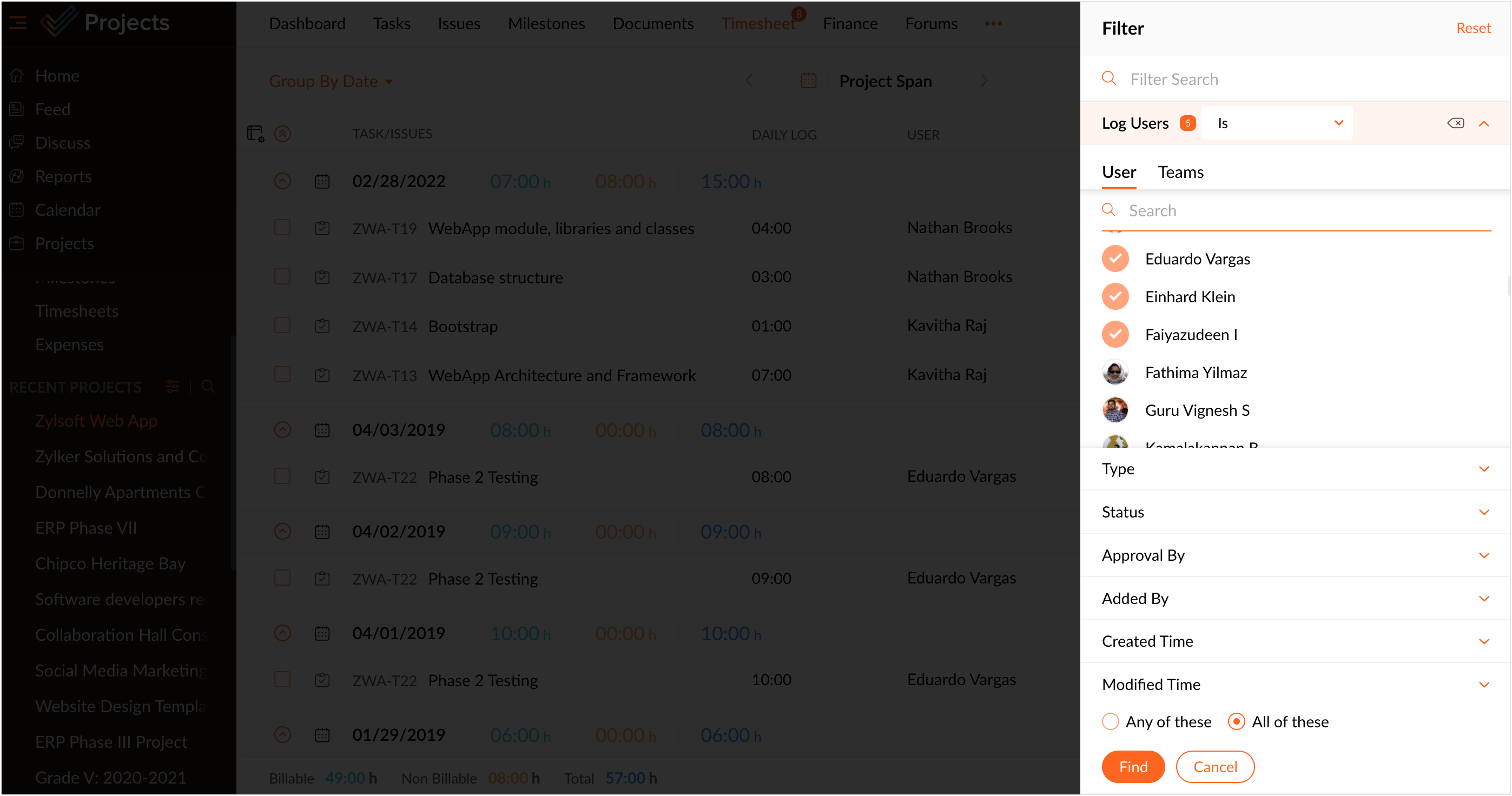 Export Timesheets For Archived Projects | Online Help | Zoho Projects