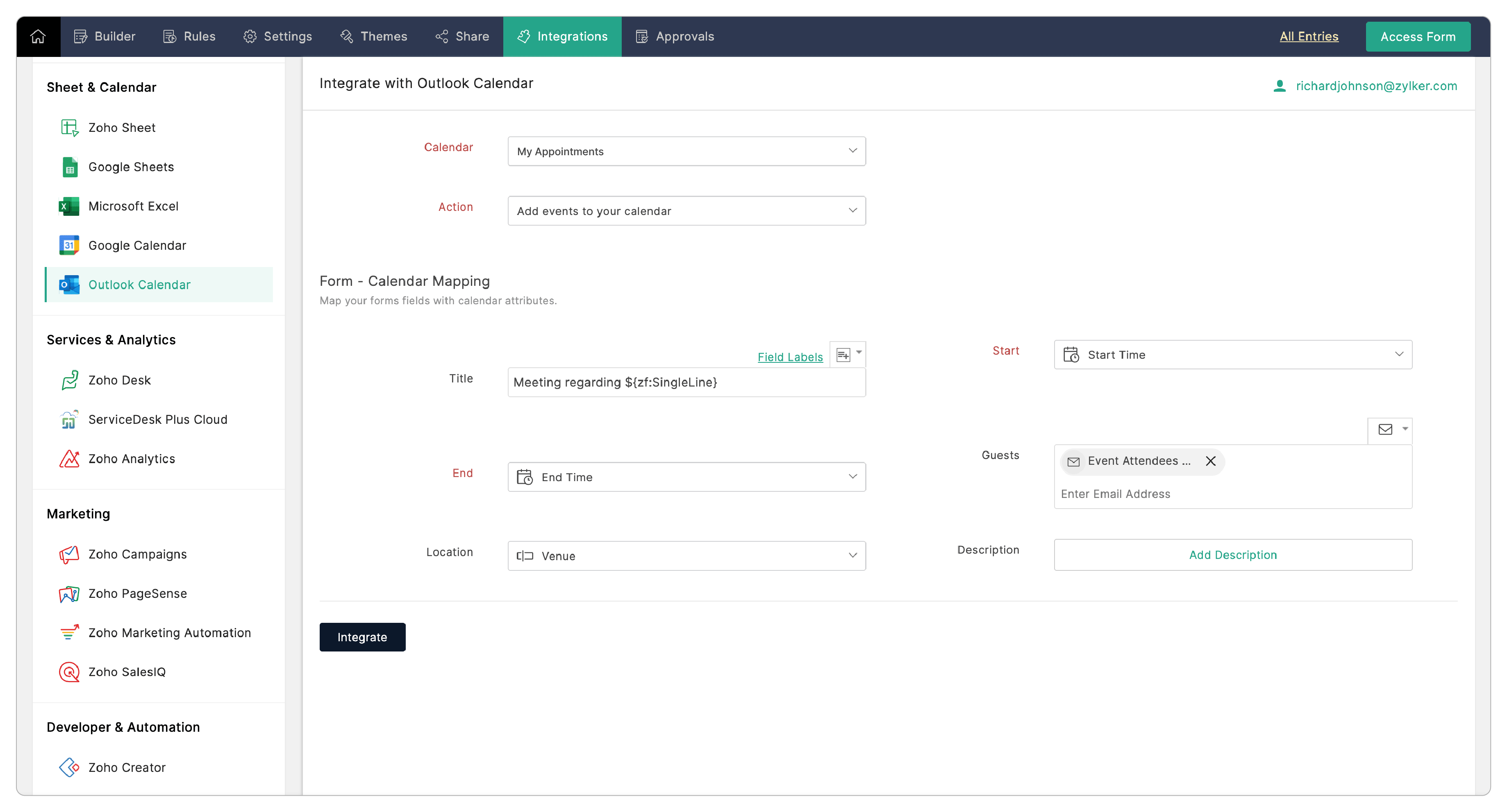 Outlook Calendar Integration setup