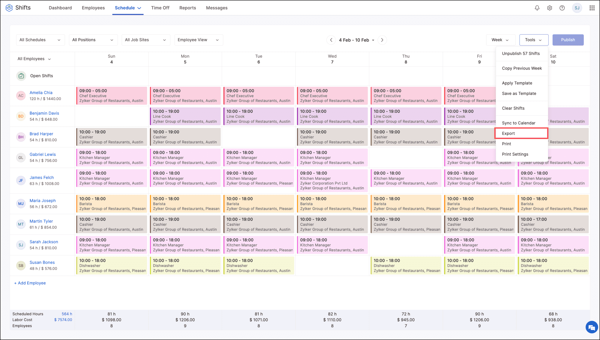 Export Schedules