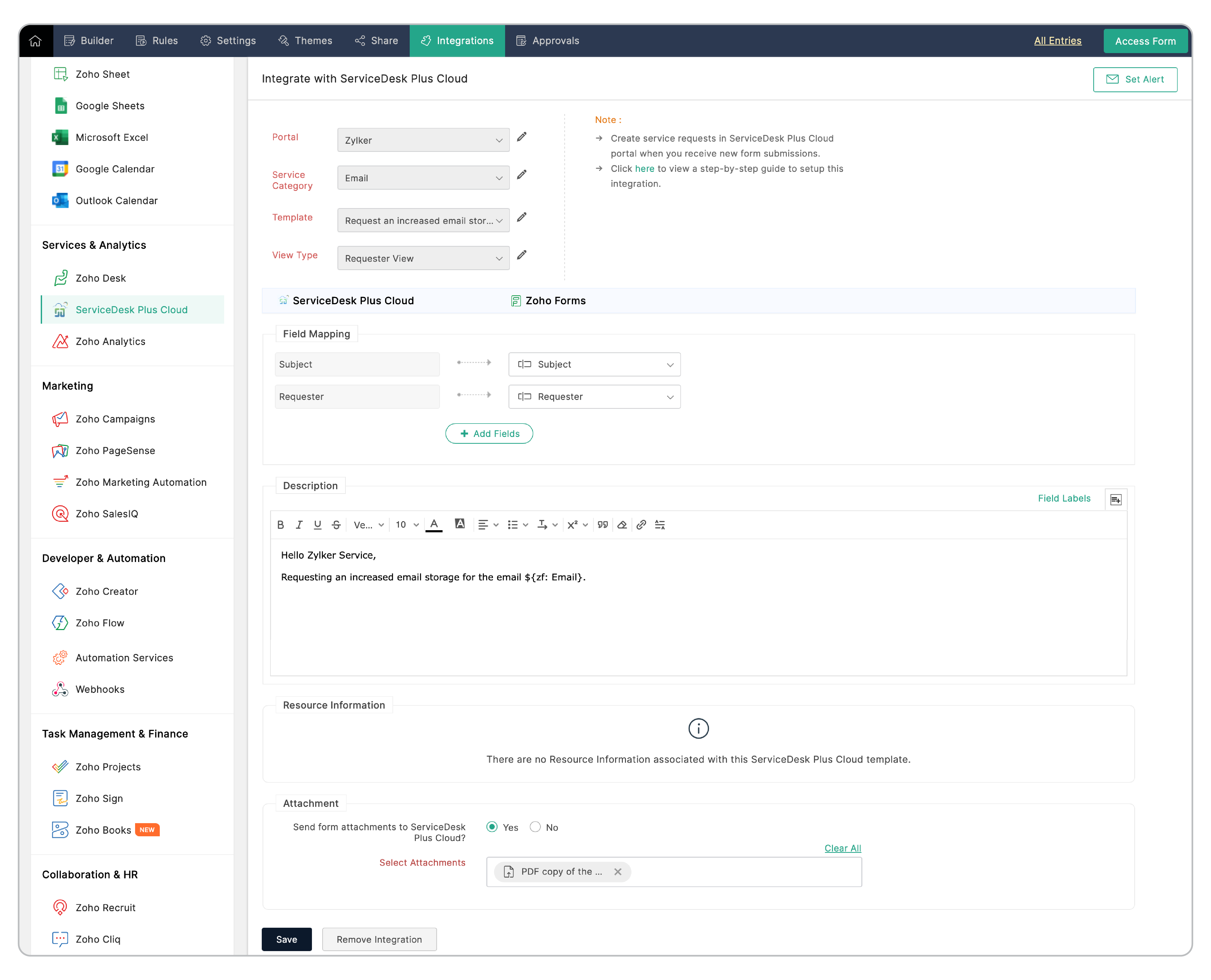 Integration setup