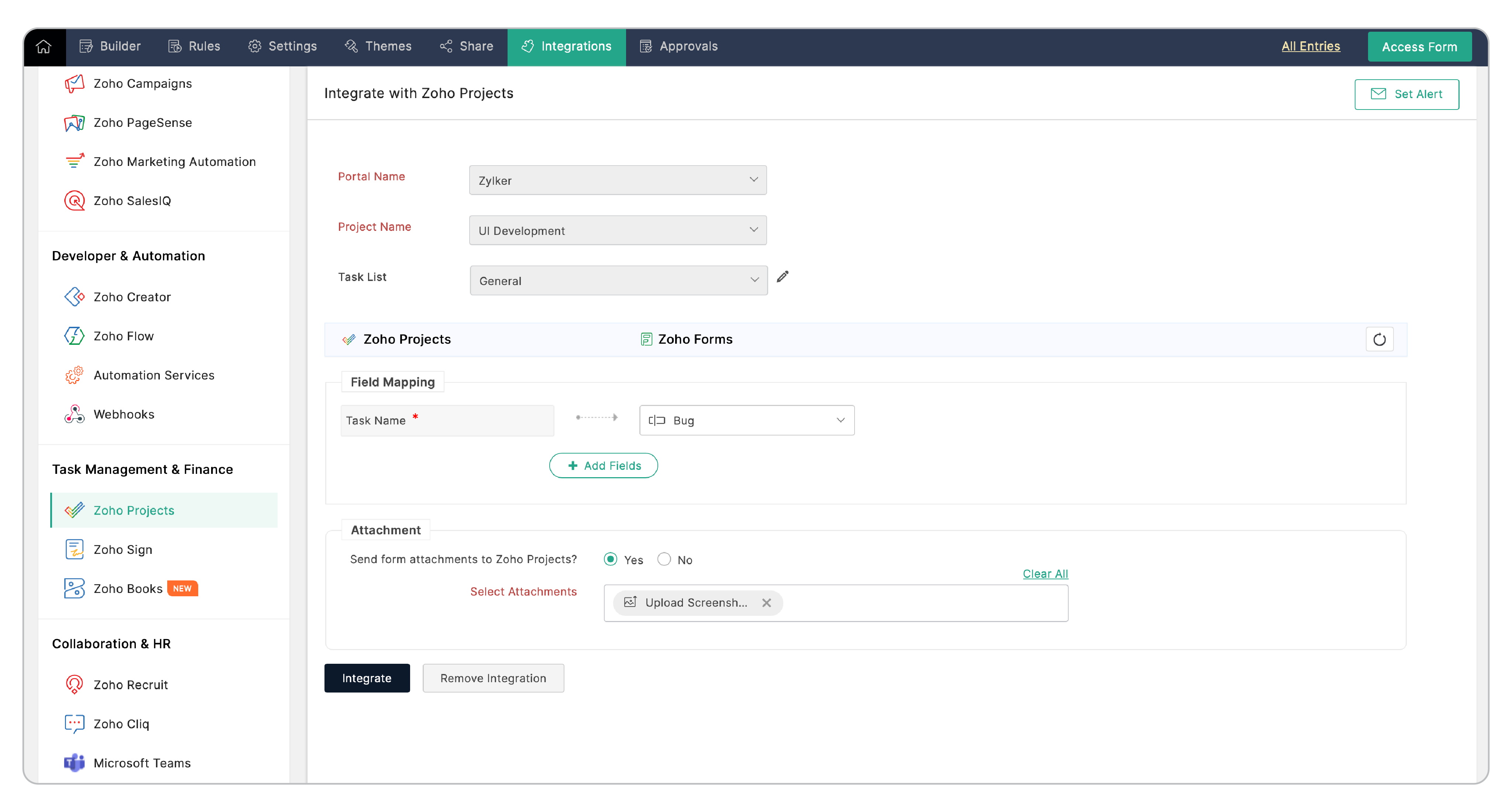 Integration setup
