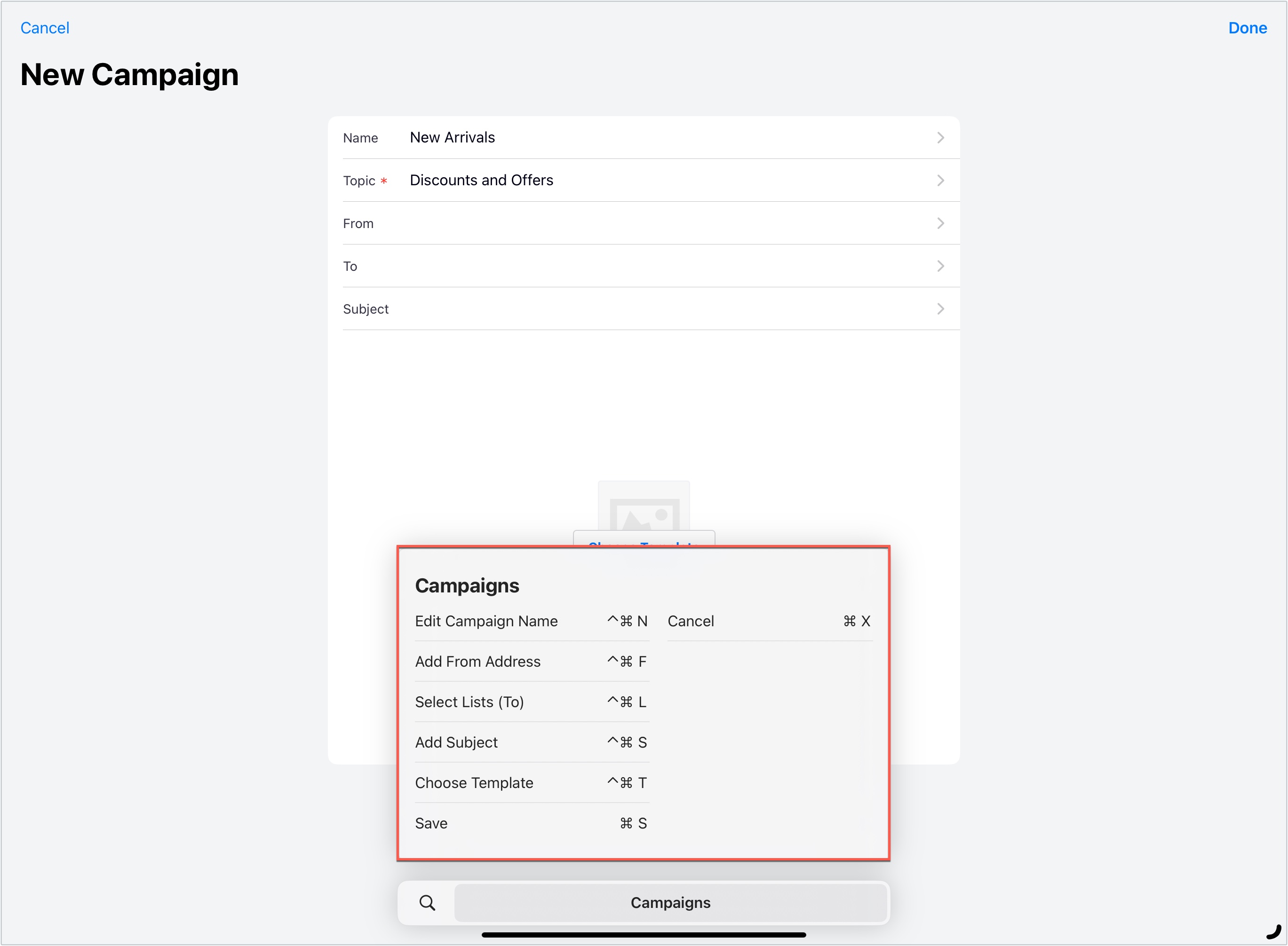 Campaign creation shortcuts