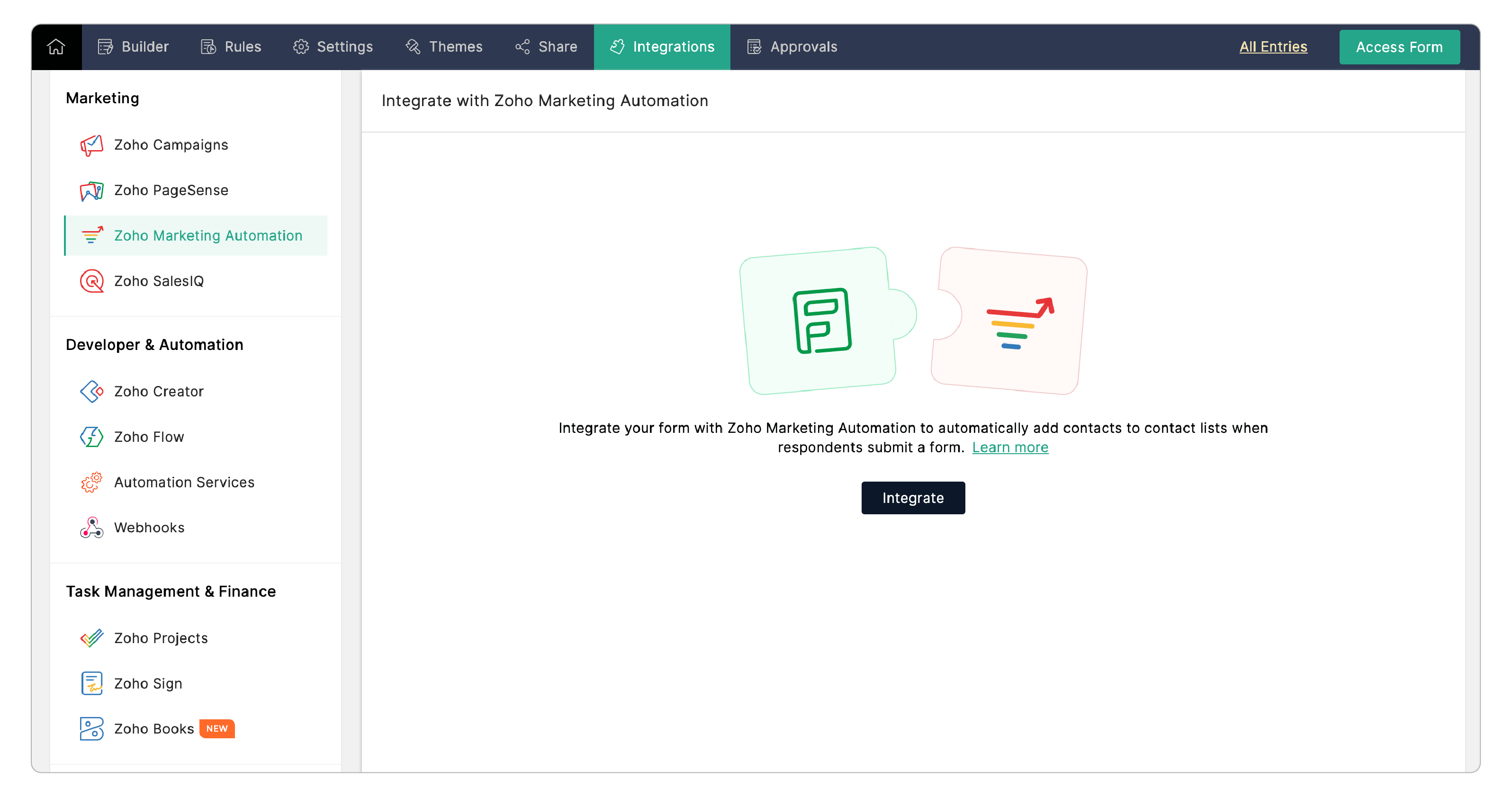 Integrate with Zoho Marketing Automation