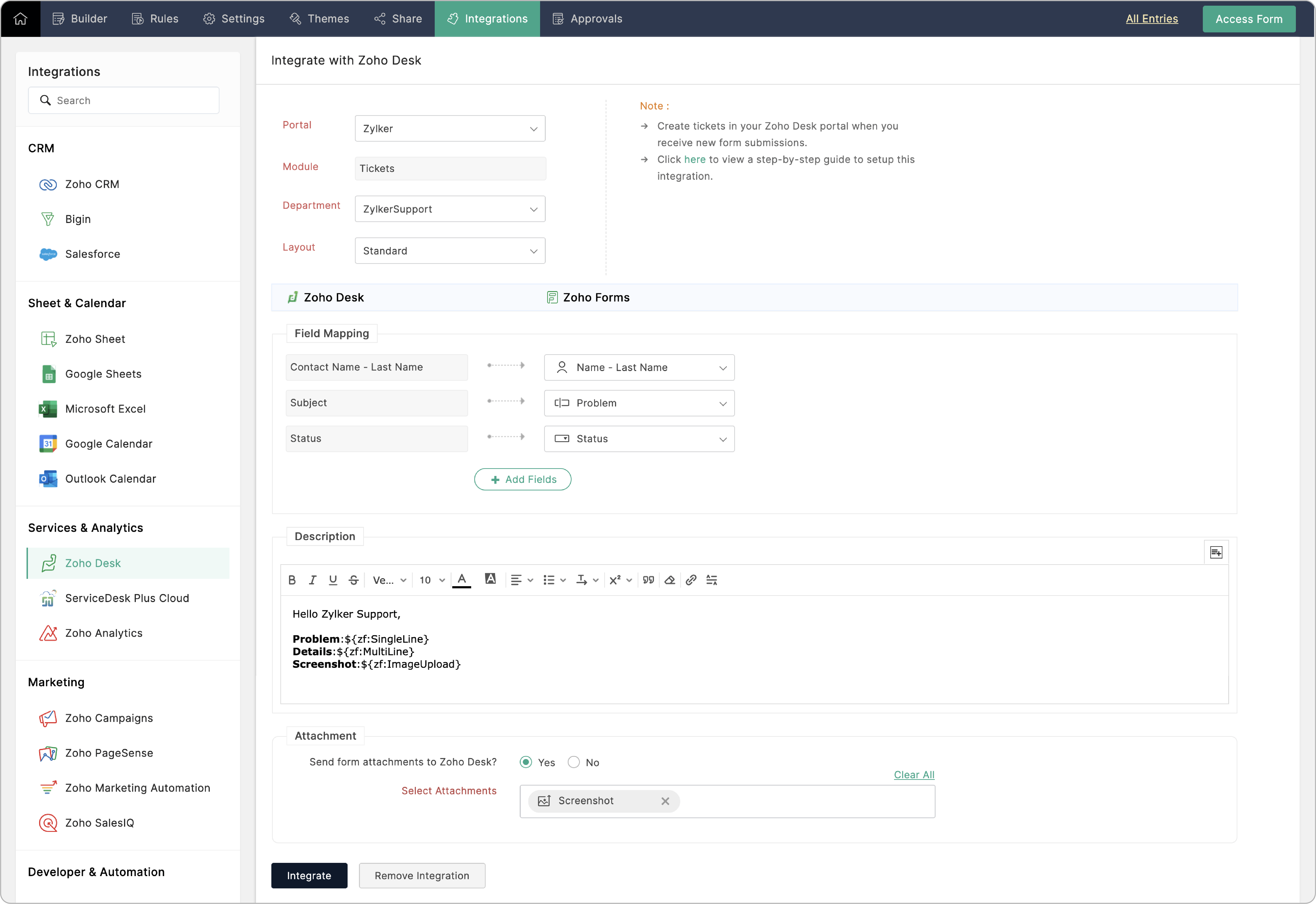 Integration setup