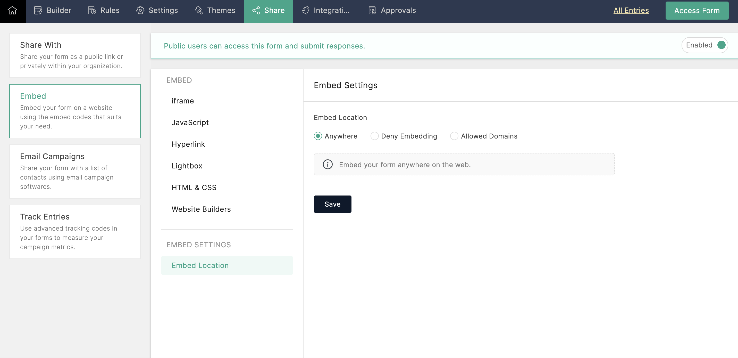 Embed Settings