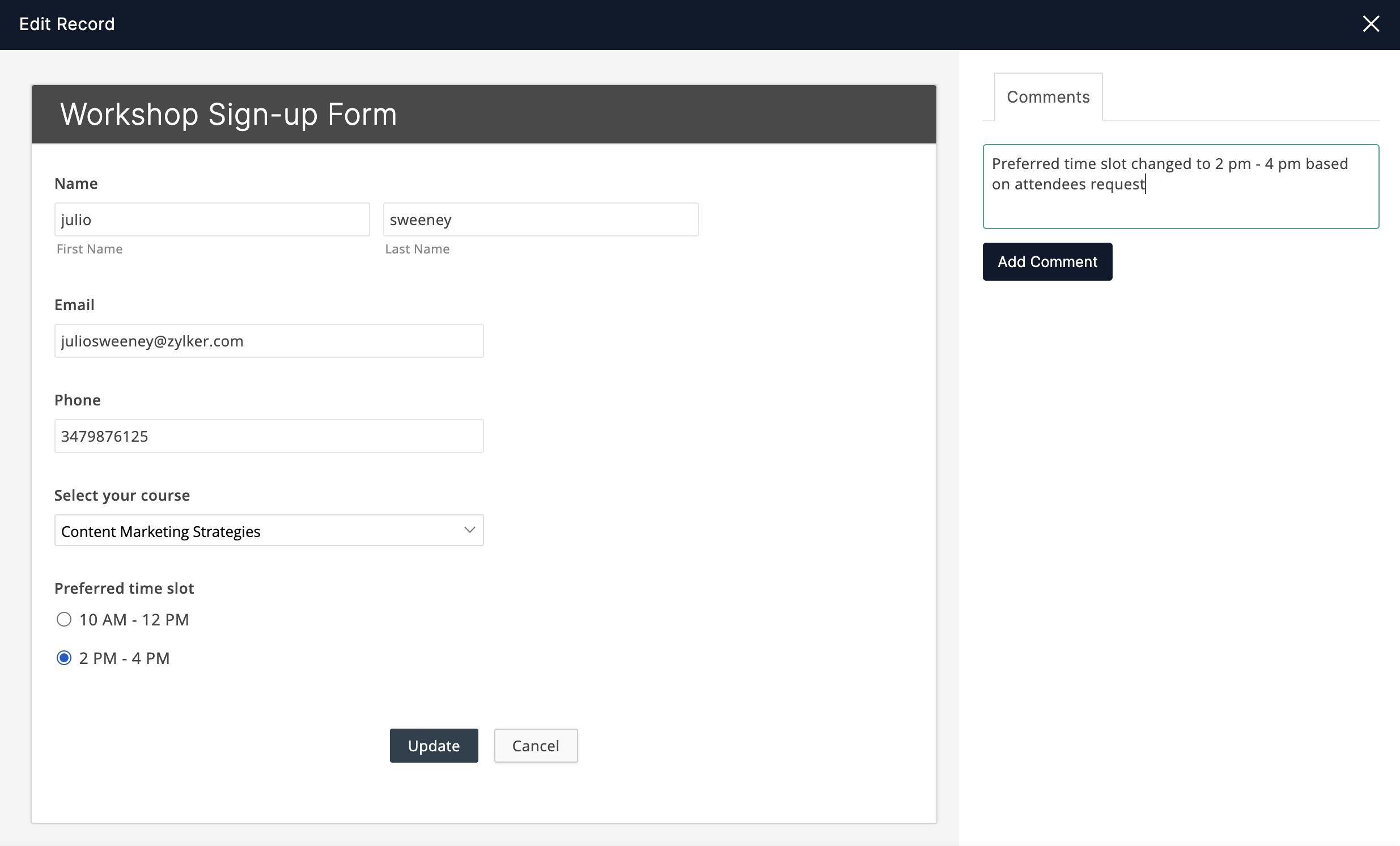 Kanban view edit record pane