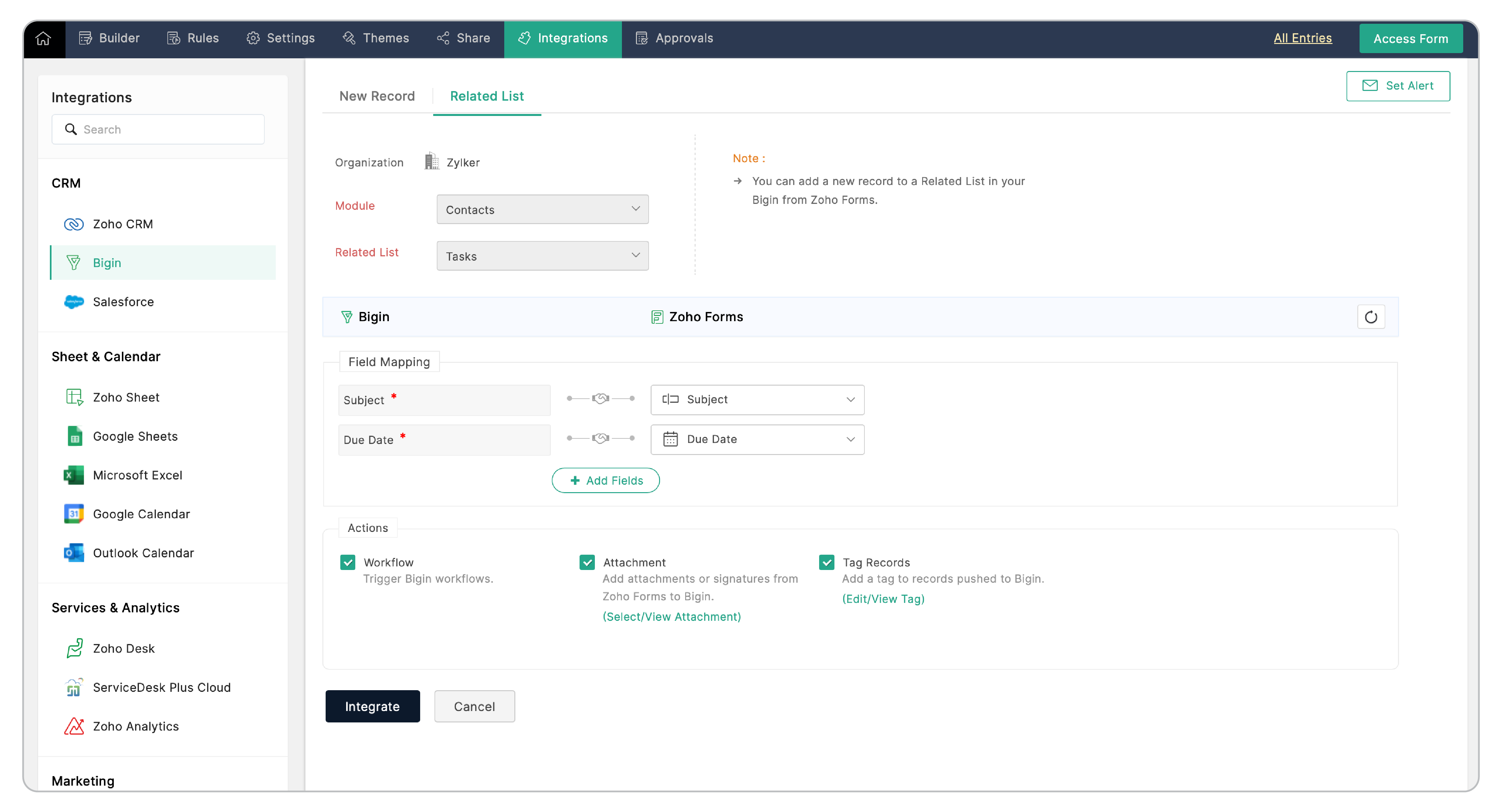  Integration setup to add a related list