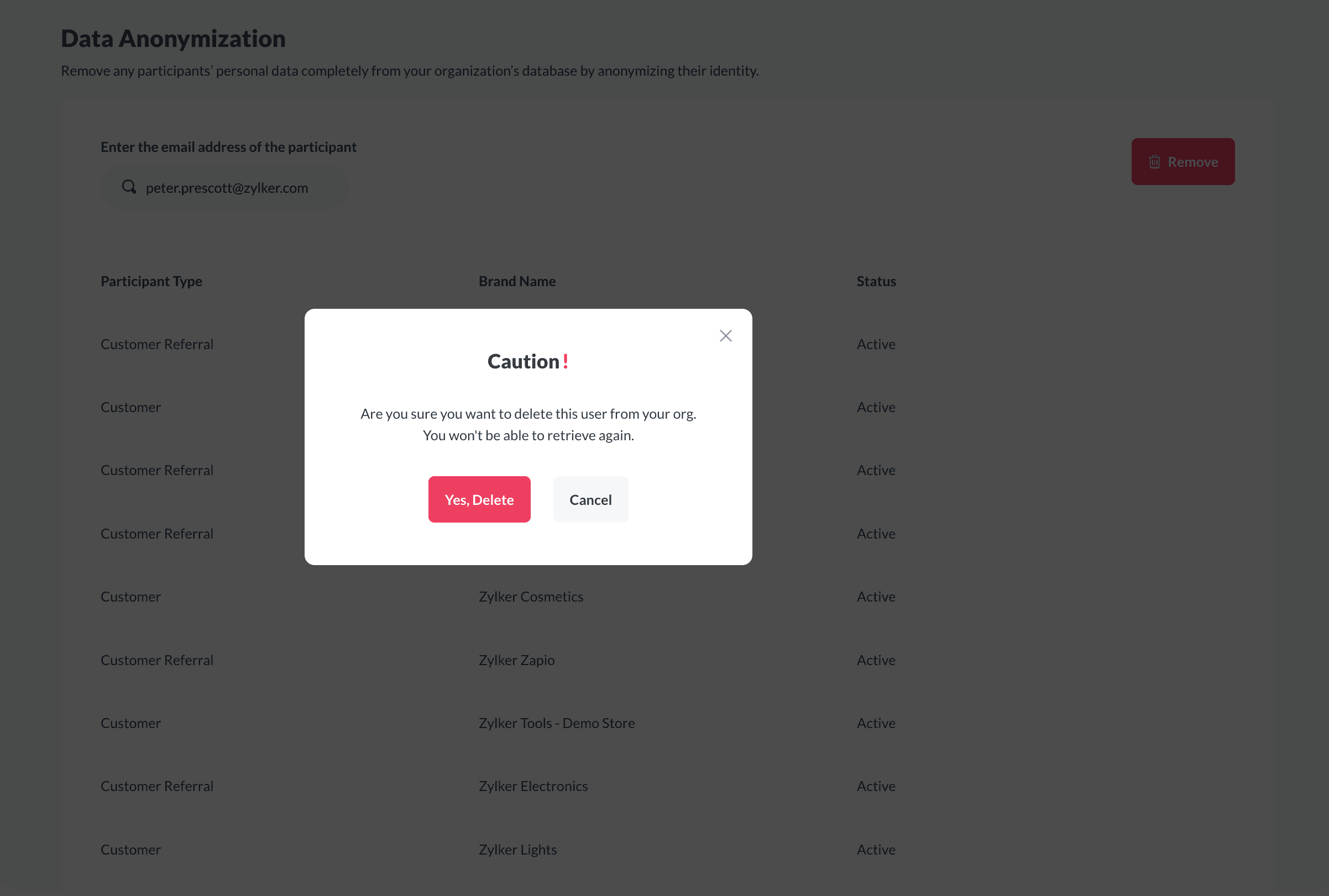 Zoho Thrive - Data Anonymization 
