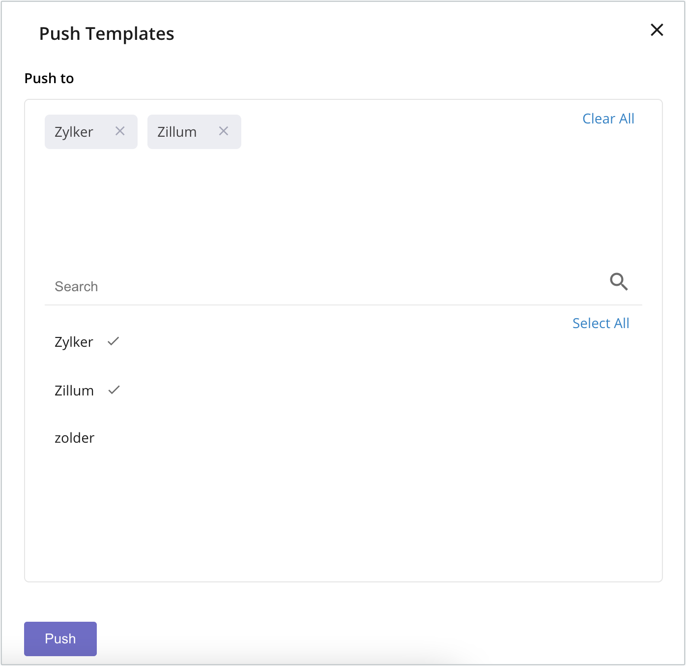 push templates popup